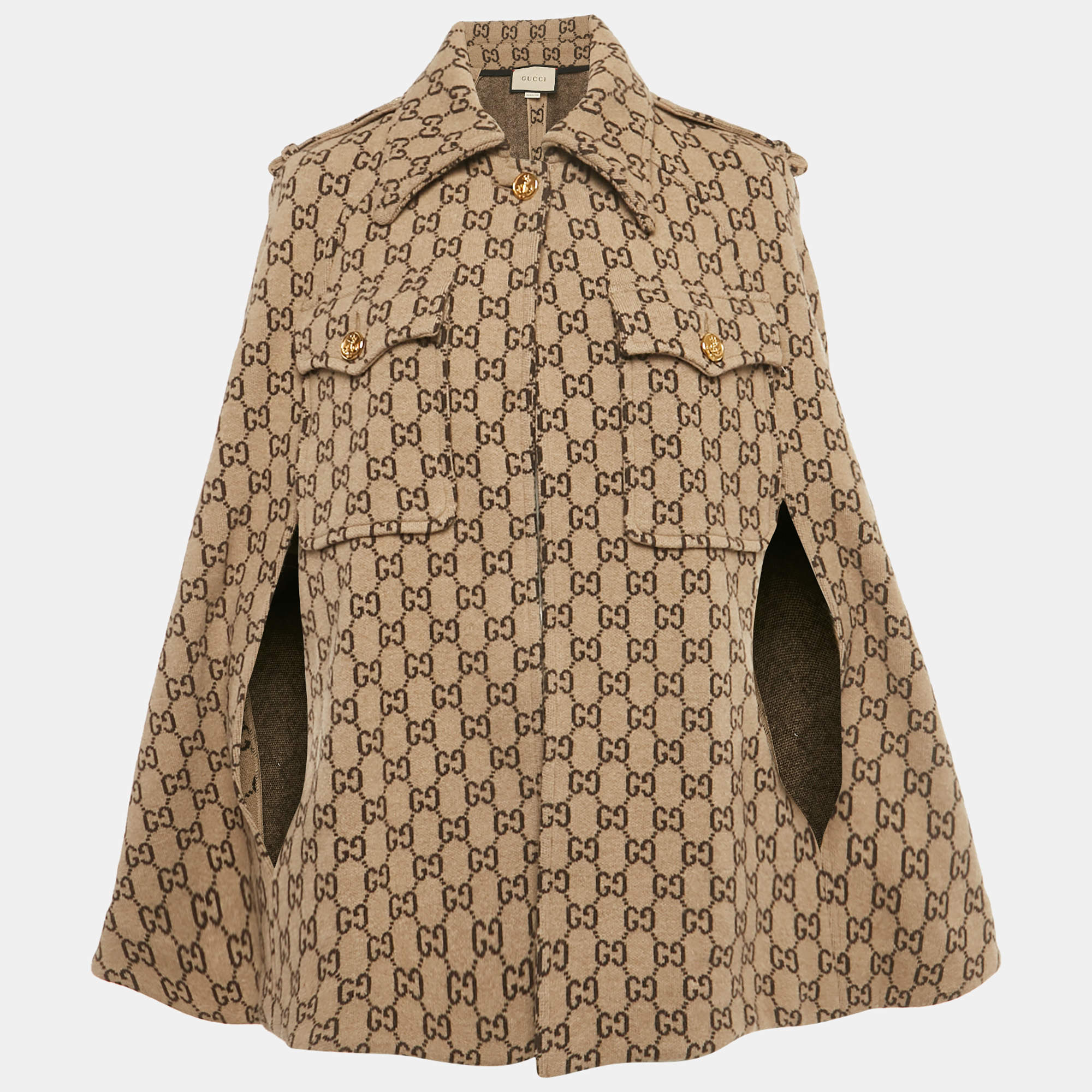 Pre Owned Gucci Brown GG Wool Cape M