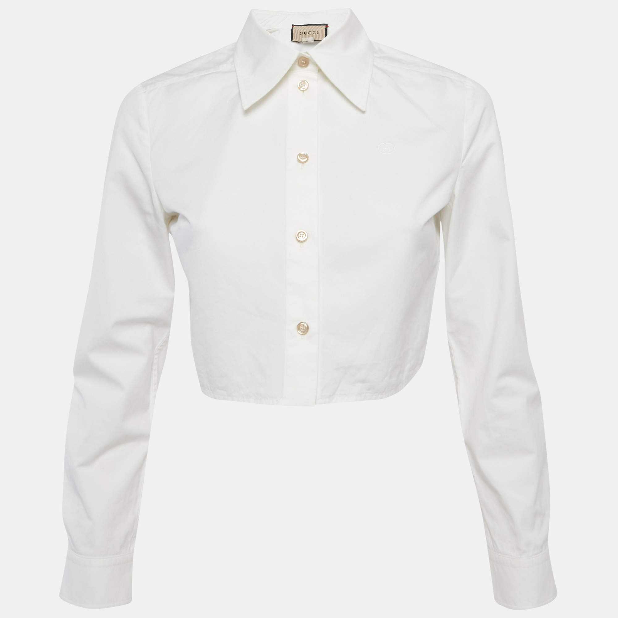 مملوكة مسبقًا Gucci White Cotton Long Sleeve Crop Shirt S
