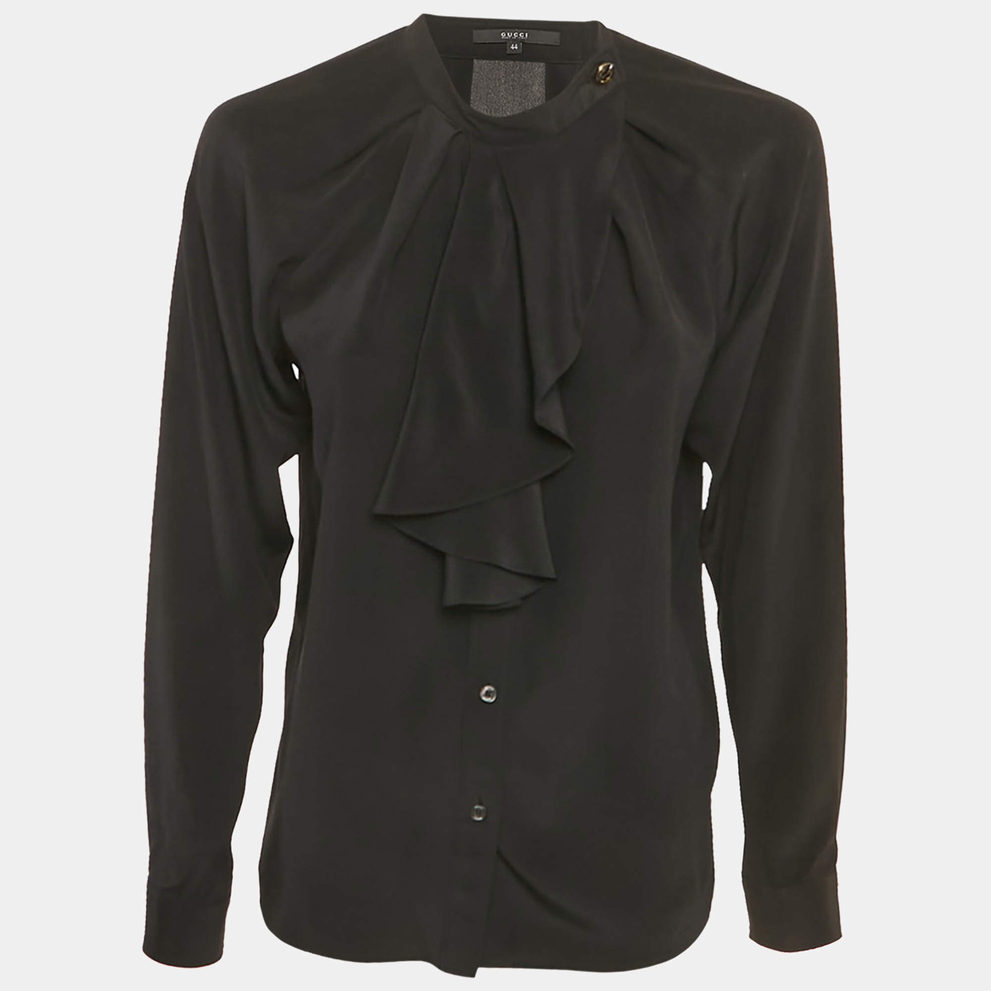 مملوكة مسبقًا Gucci Black Silk Ruffled Blouse M
