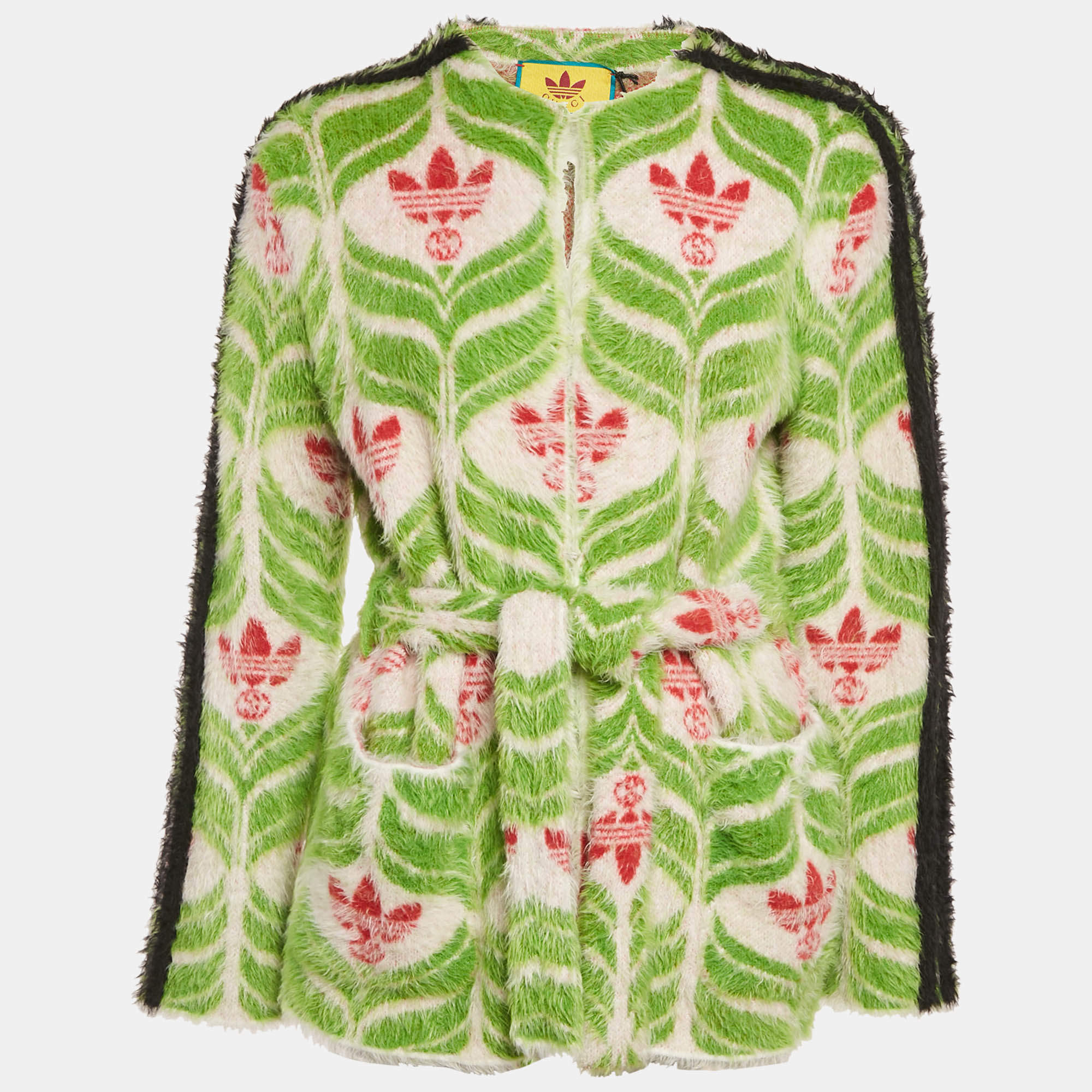 Pre Owned Gucci x Adidas Green Monogram Textured Knit Cardigan XS