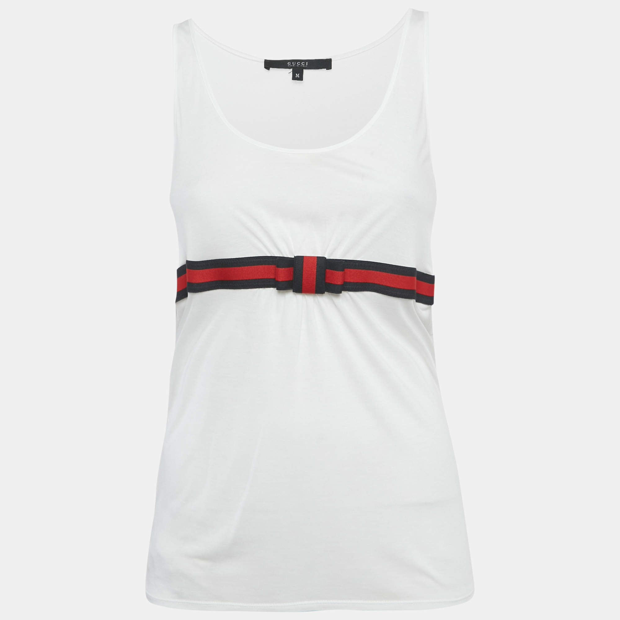 مملوكة مسبقًا Gucci Vintage White Web Trim Jersey Tank Top M