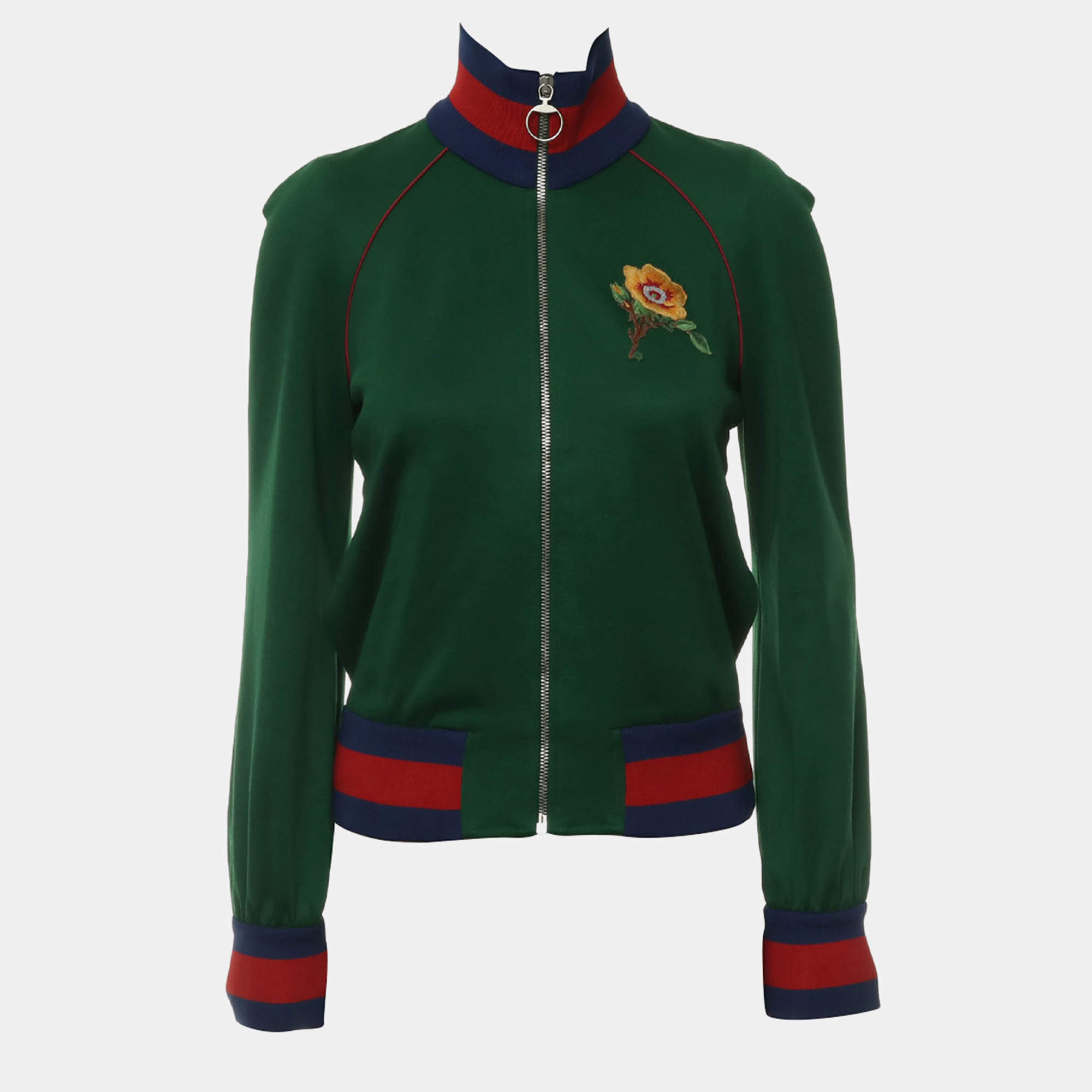 Pre Owned Gucci Embroidered Zip-Up Jacket