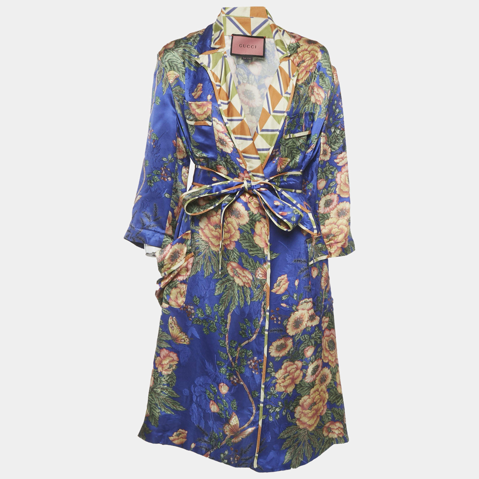 Pre Owned Gucci Multicolor Floral Print Silk Robe M