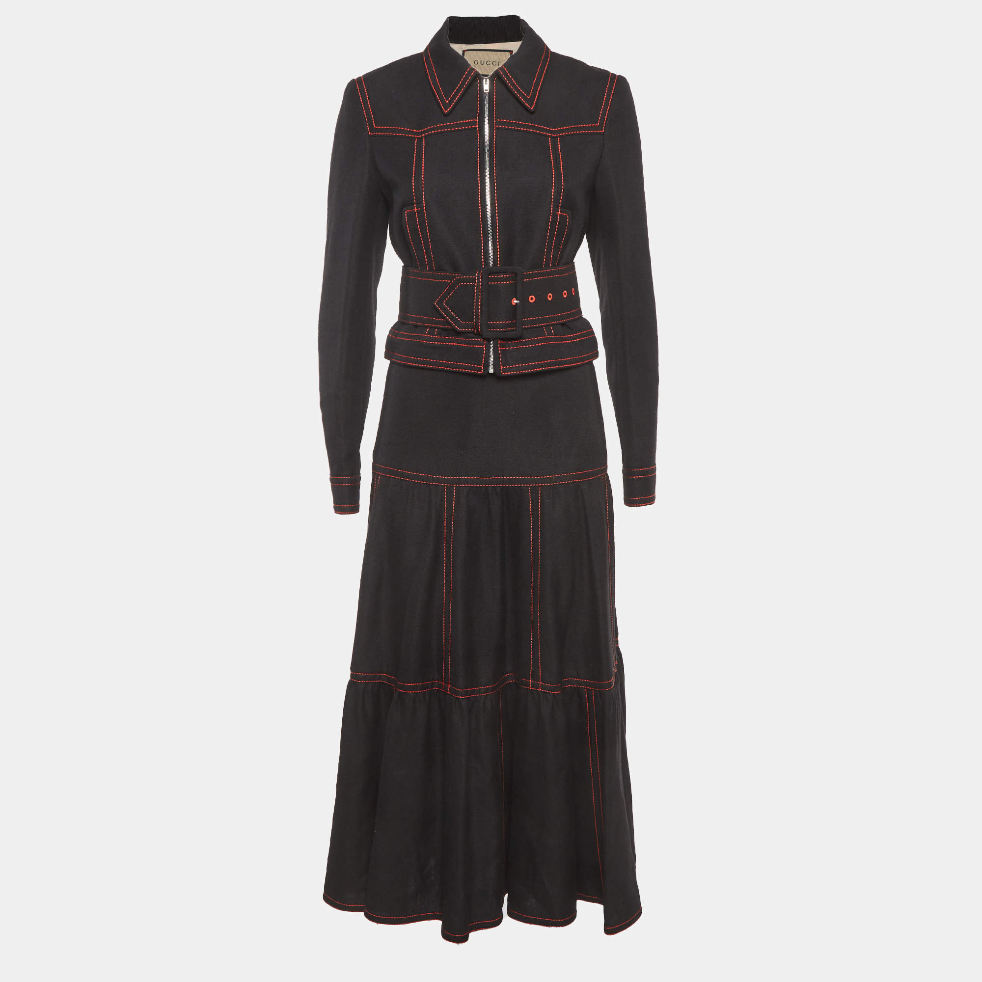 Pre Owned Gucci Black Canvas Hollywood Babylon-Sequinned Jacket and Skirt Suit S