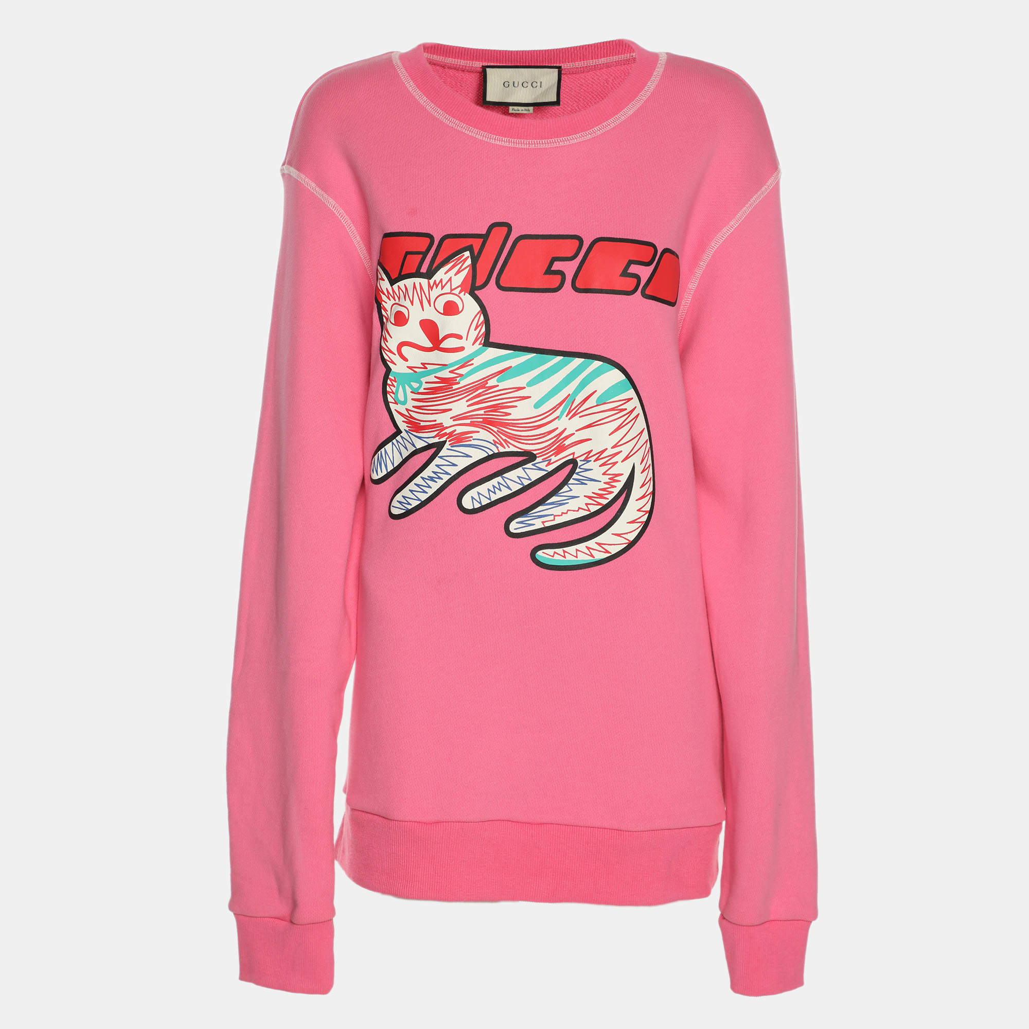 Pre Owned Gucci Pink Knit Printed Sweatshirt M
