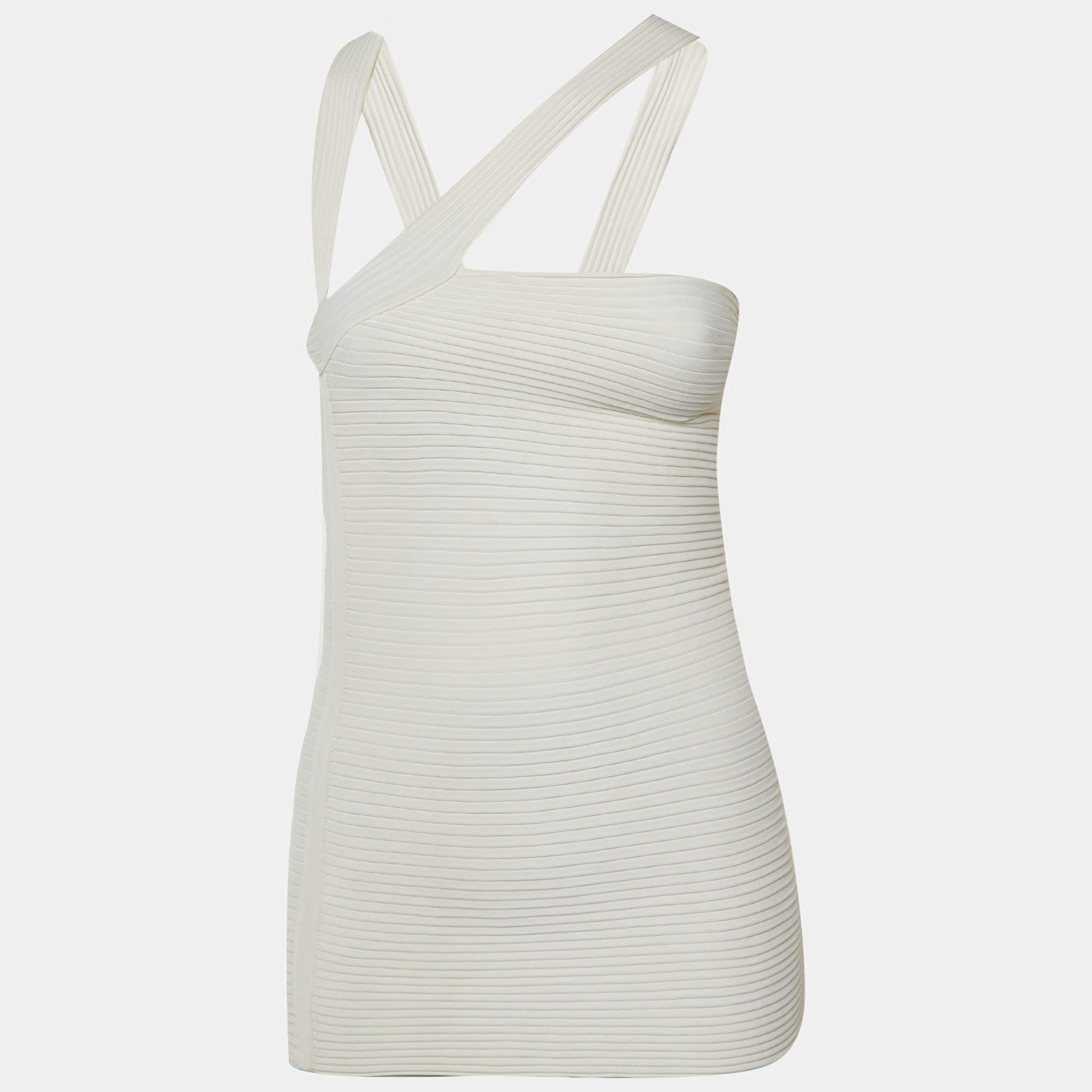 Pre Owned Gucci White Ribbed Knit Halter Neck Top S