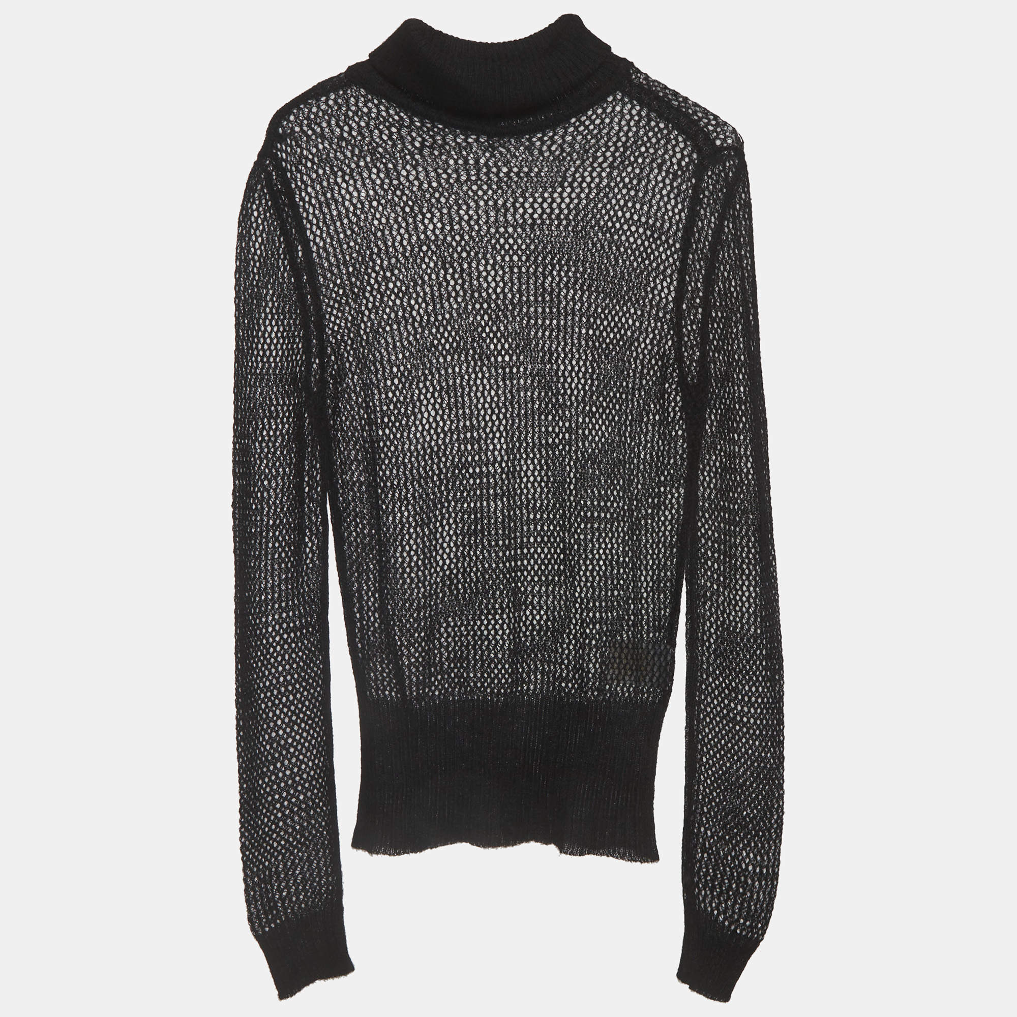 Pre Owned Gucci Black Mohair Knit Sheer Mock Neck Sweater S