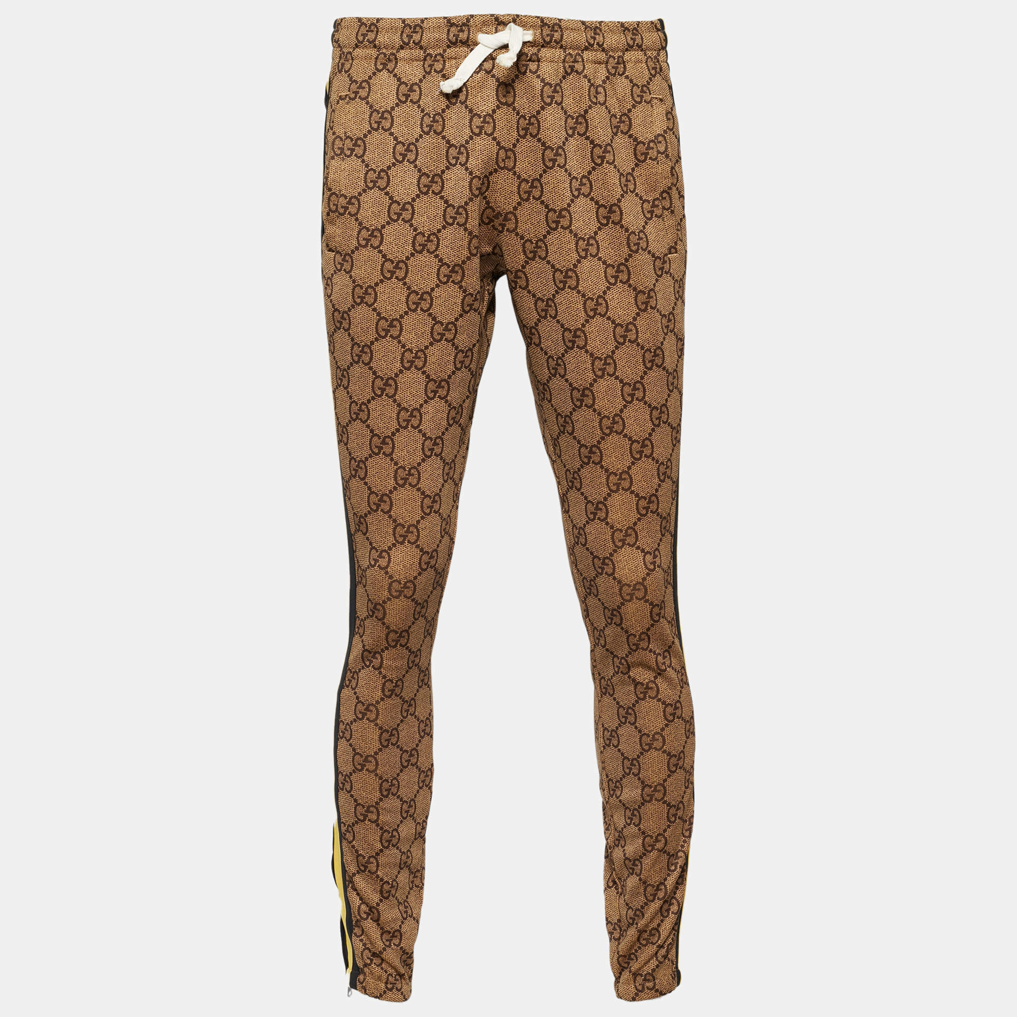Pre Owned Gucci Brown GG Jersey Drawstring Joggers S