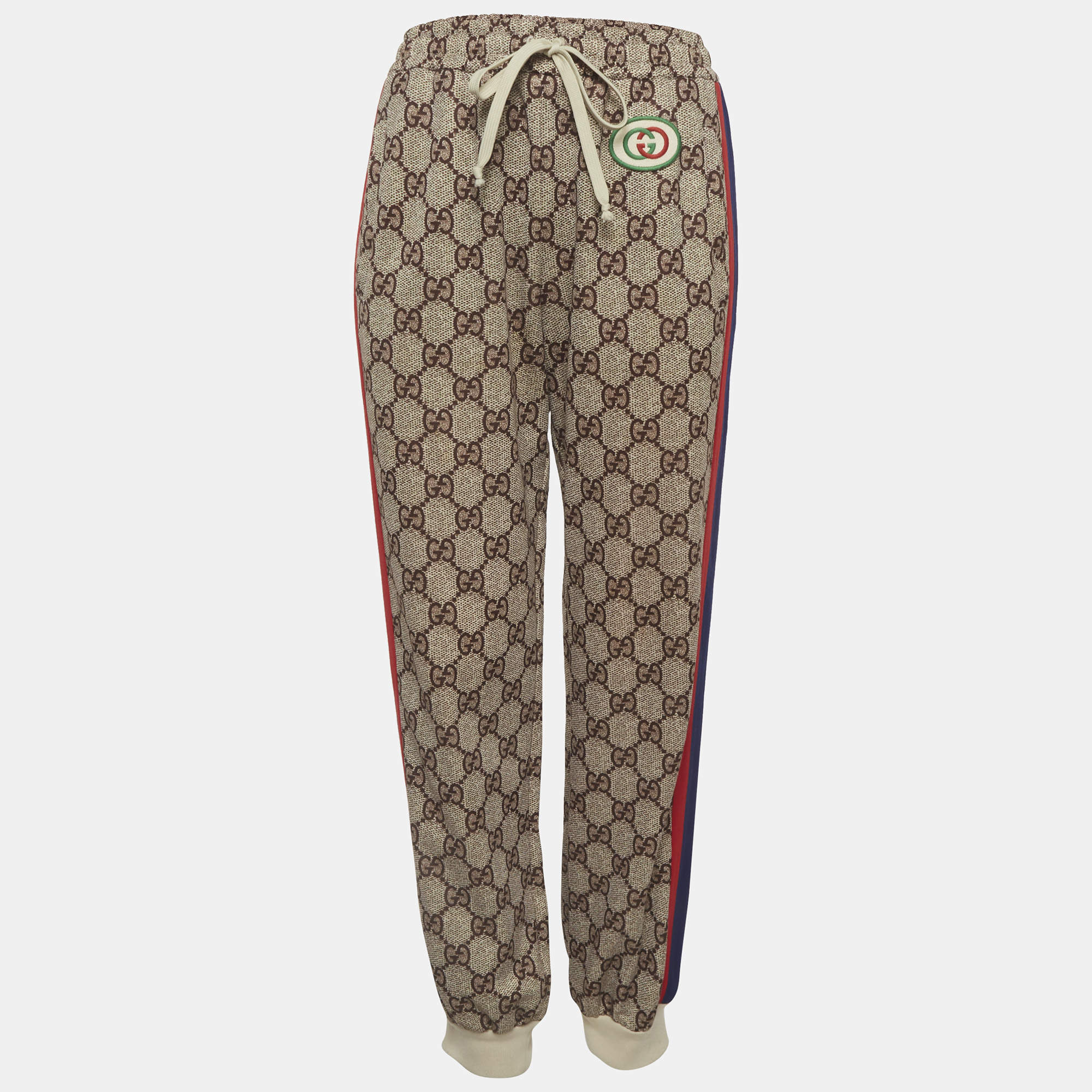 Pre Owned Gucci Brown GG Print Jersey Jogger Pants S