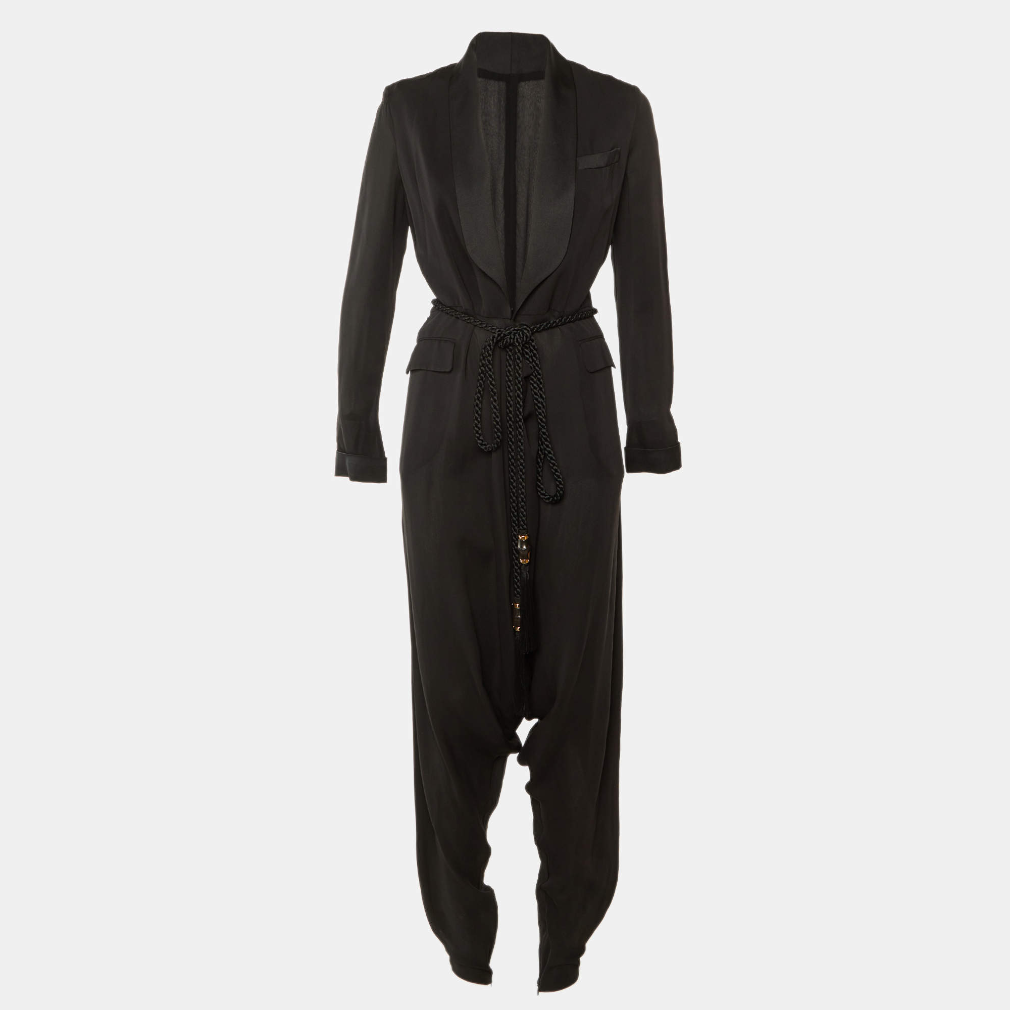 مملوكة مسبقًا Gucci Black Silk Harem Detail Jumpsuit S