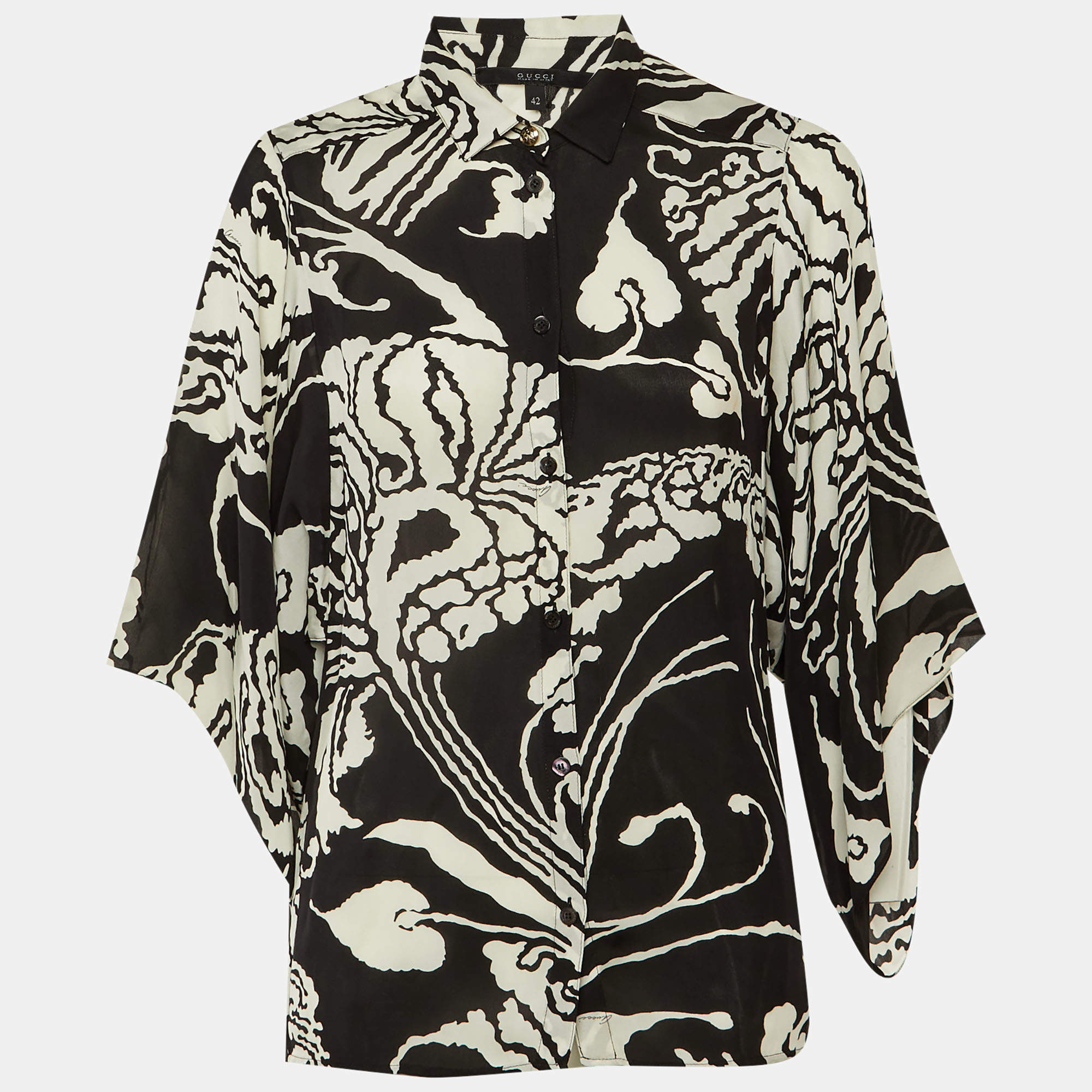مملوكة مسبقًا Gucci Monochrome Printed Silk Shirt M