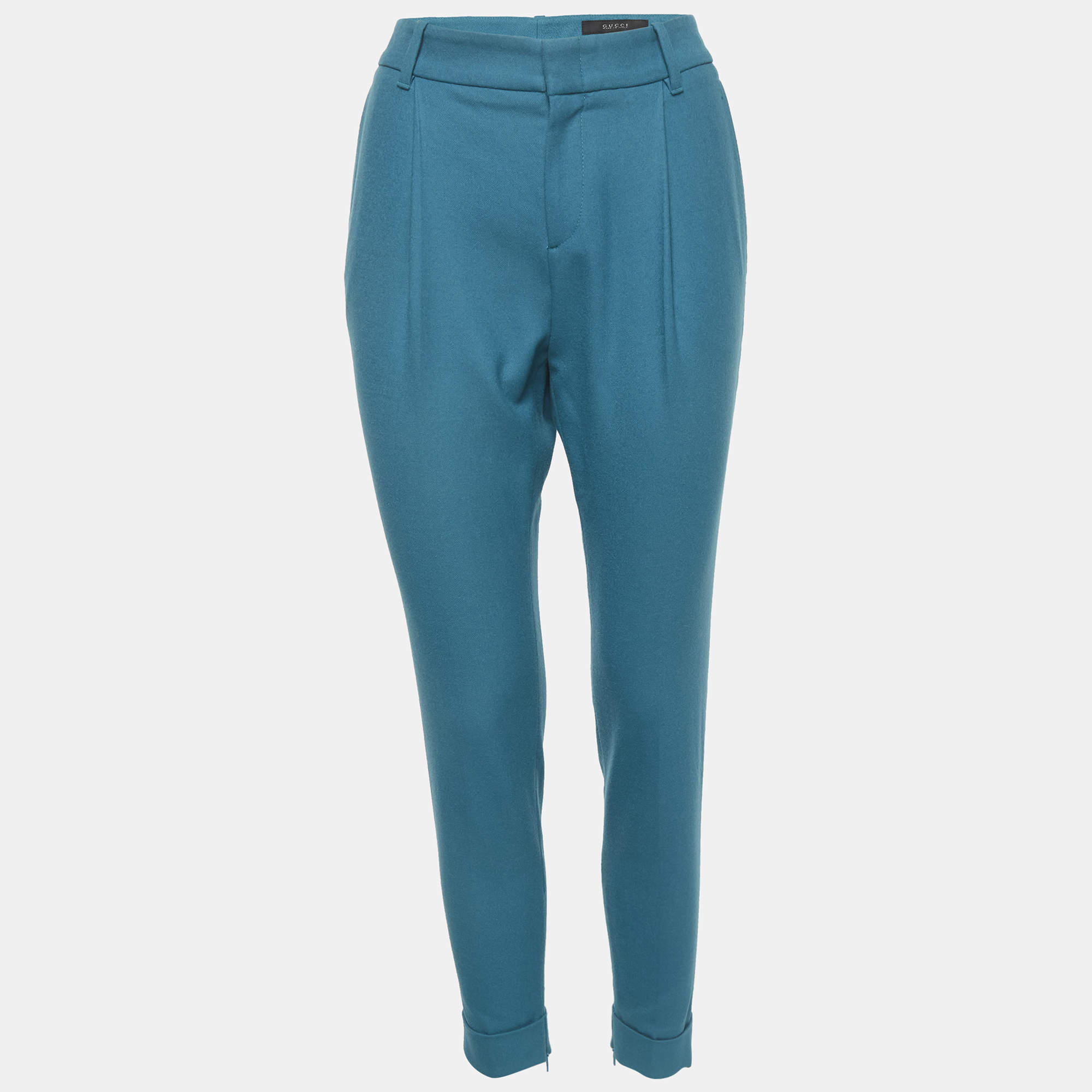 مملوكة مسبقًا Gucci Blue Gabardine Slim Fit Trousers S