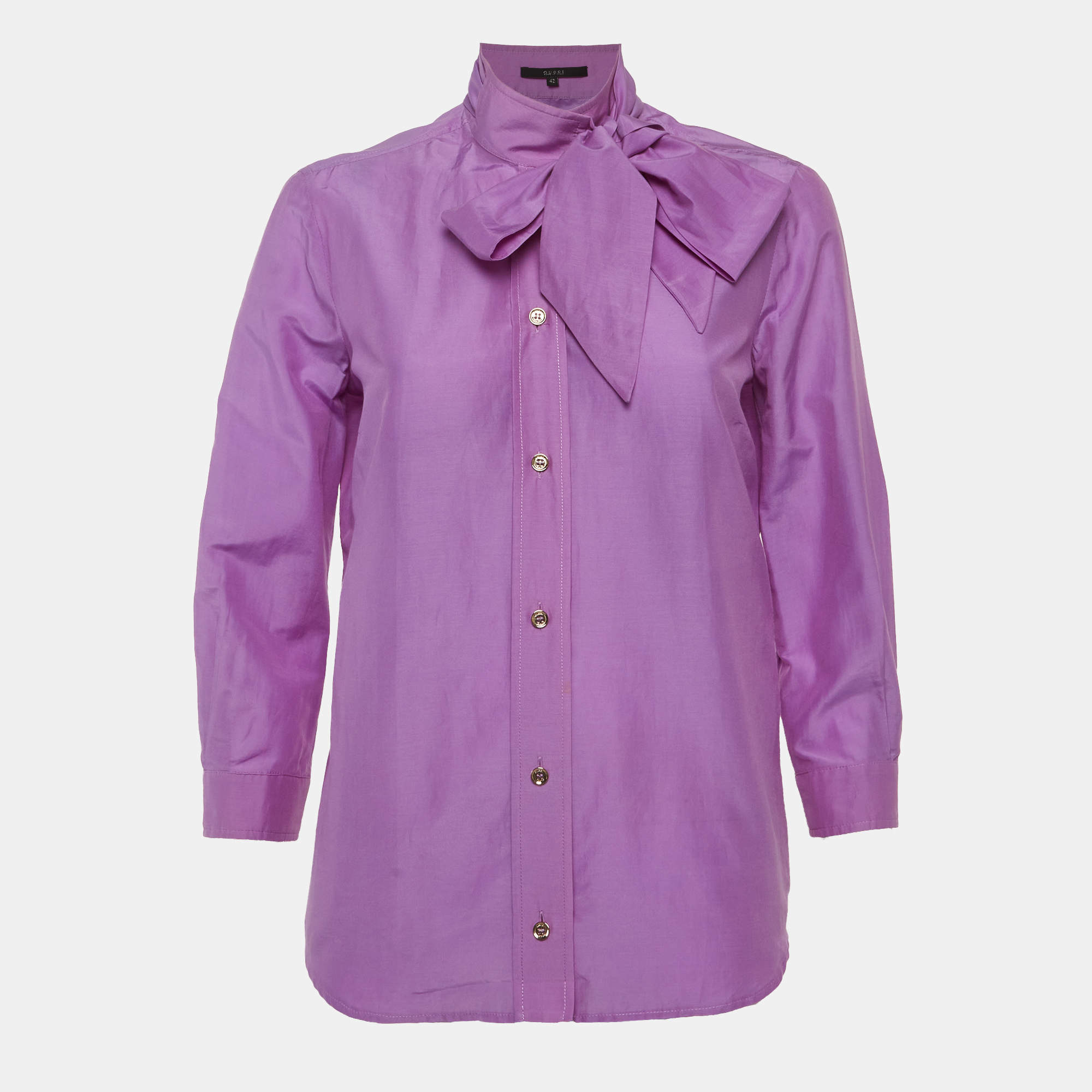 مملوكة مسبقًا Gucci  Purple Cotton Blend Buttoned Blouse M
