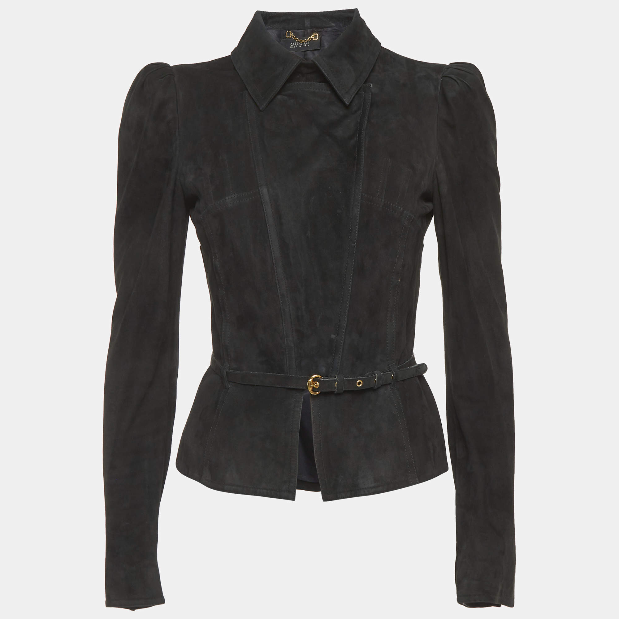 Pre Owned Gucci Black Suede Zip-Up Jacket M