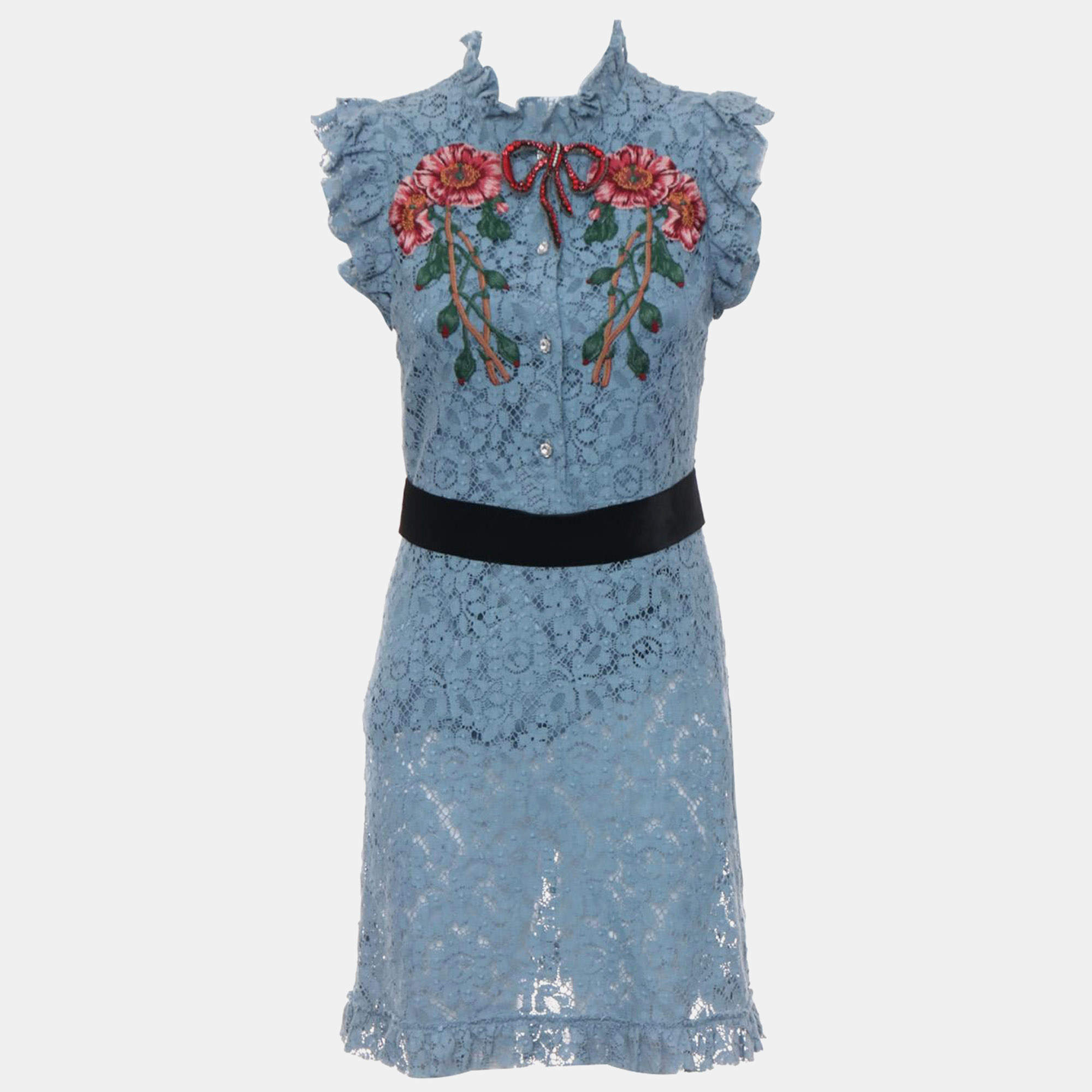 Pre Owned Gucci Floral Embroidered Lace Dress