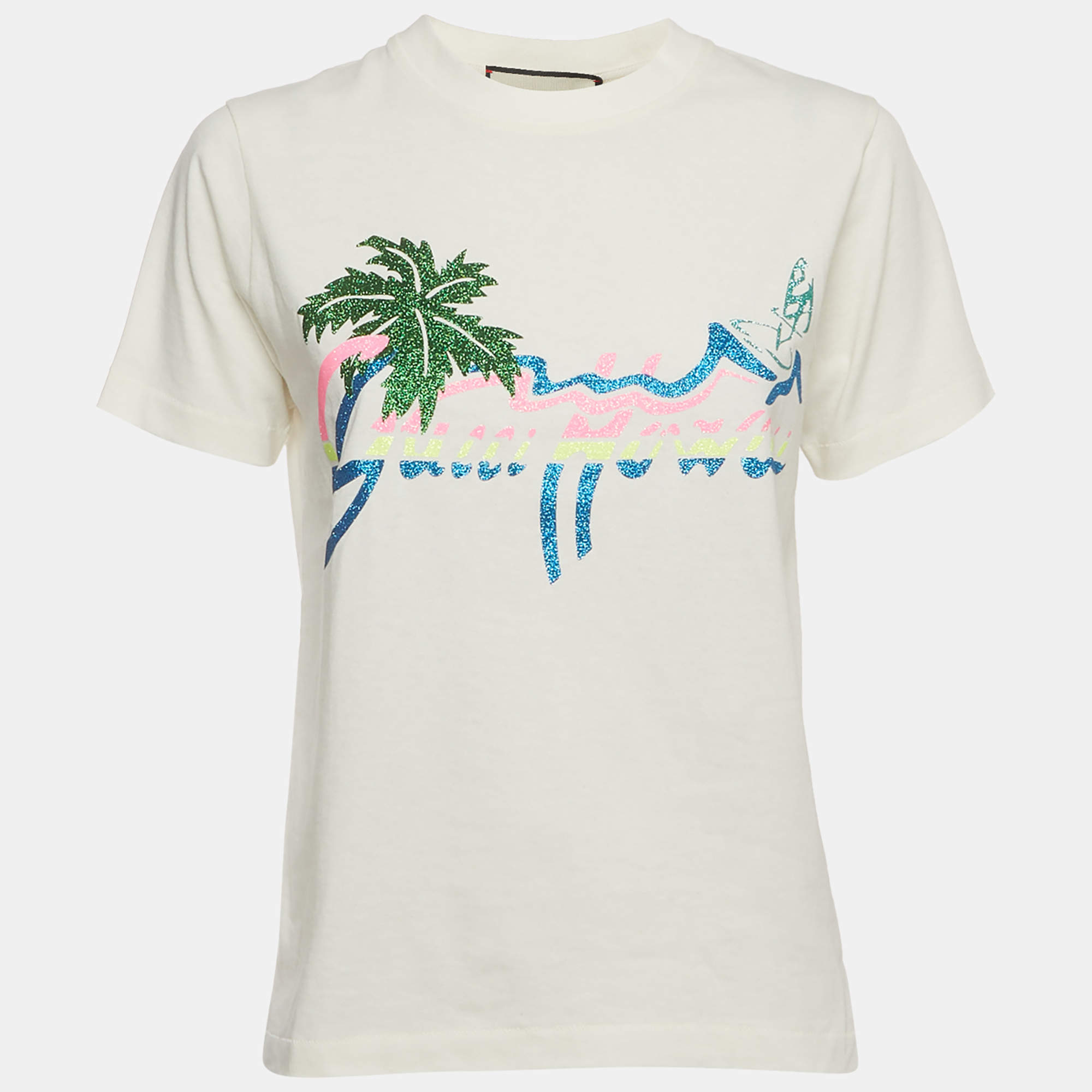 Pre Owned Gucci White Printed Cotton Short Sleeve T-Shirt XXS 