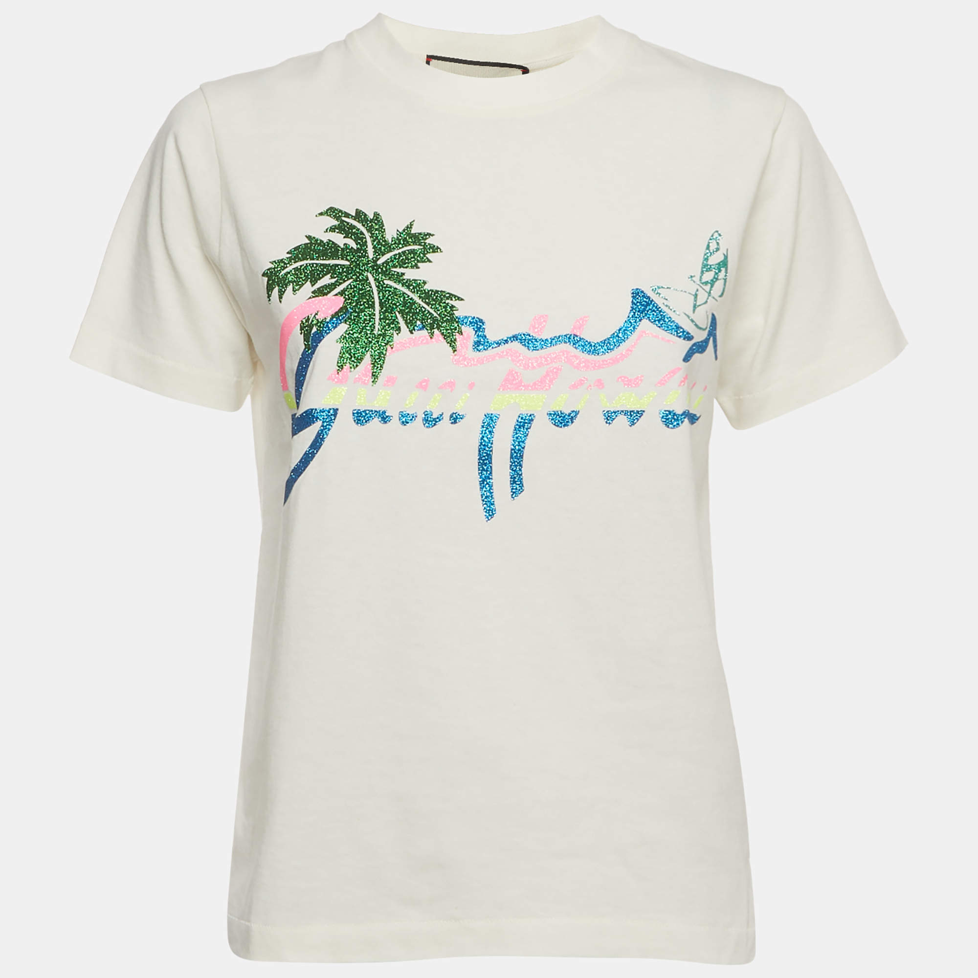 Pre Owned Gucci White Printed Cotton Short Sleeve T-Shirt XXS