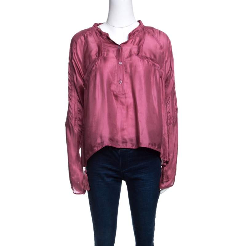 Pre Owned Gucci Pink Silk Tassel Detail Long Sleeve Blouse S