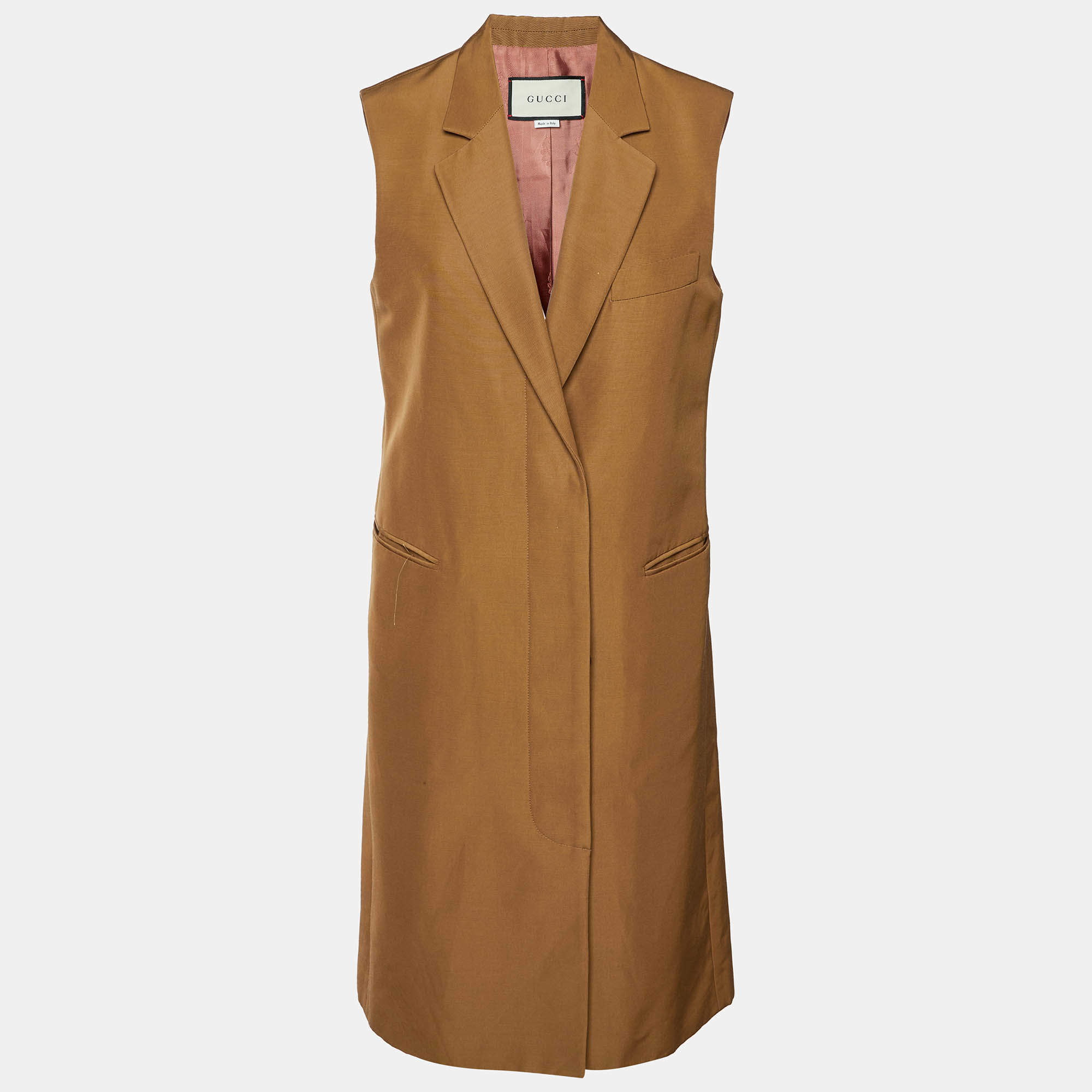 Pre Owned Gucci Brown Cotton Blend Long Vest S