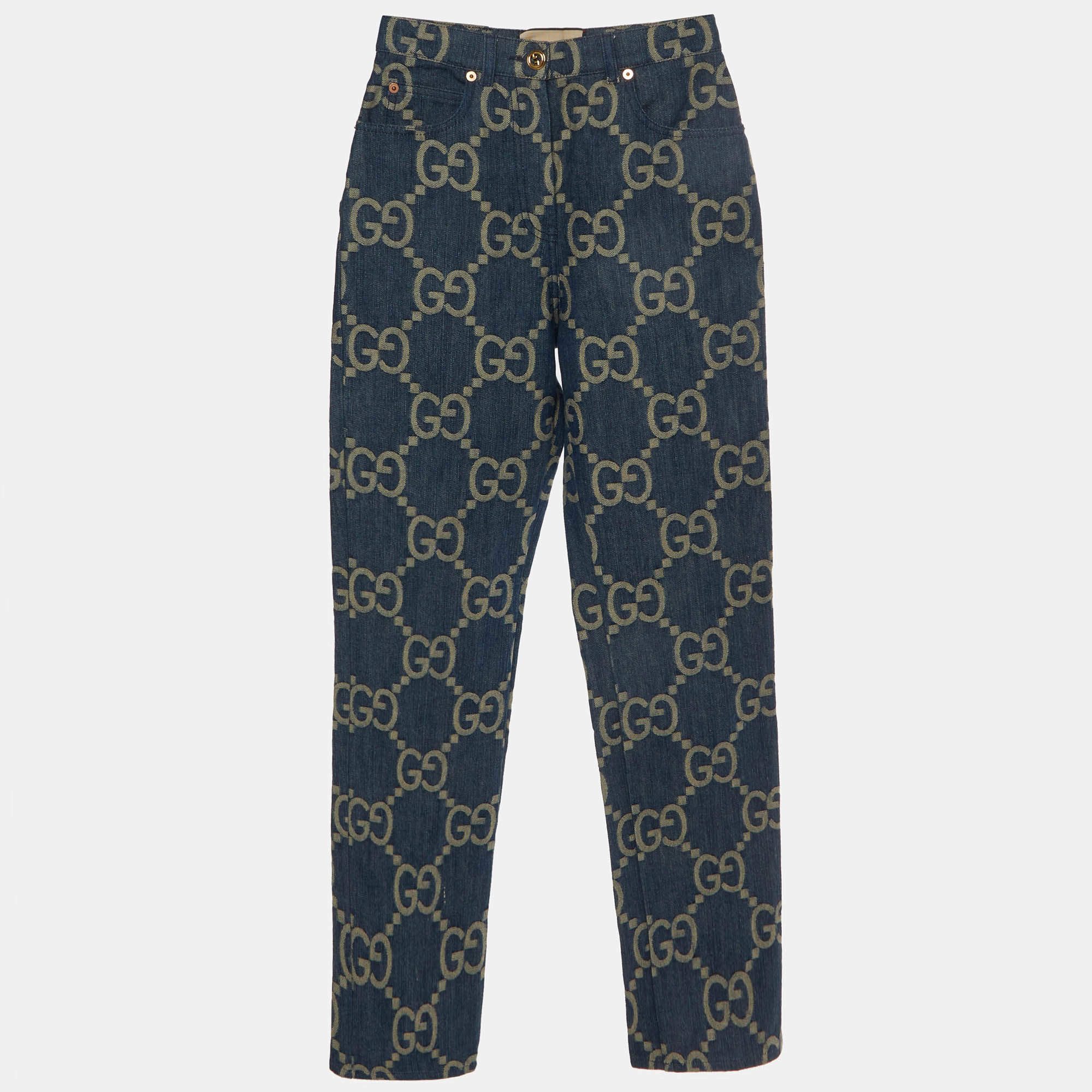 Pre Owned Gucci Blue GG Monogram Denim Straight Fit Jeans S/Waist 26" 