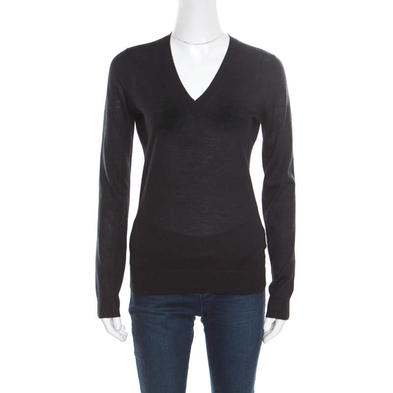 Pre Owned Gucci Black Cashmere Silk Knit V Neck Sweater S