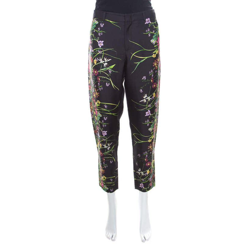 Gucci Black Floral Printed Silk Tapered Pants S