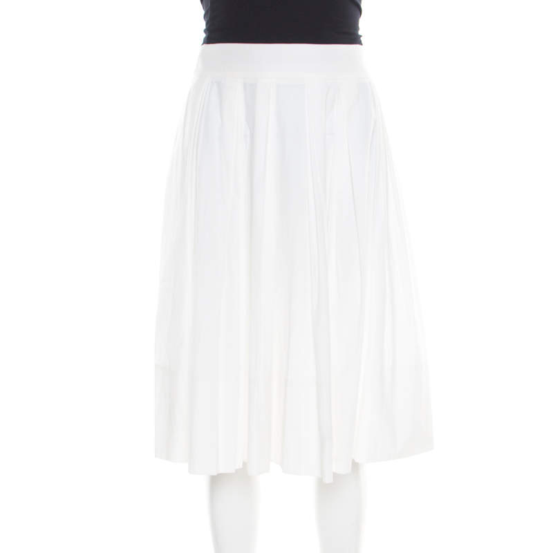 Pre Owned Gucci White Cotton Pleated A Line Skirt M