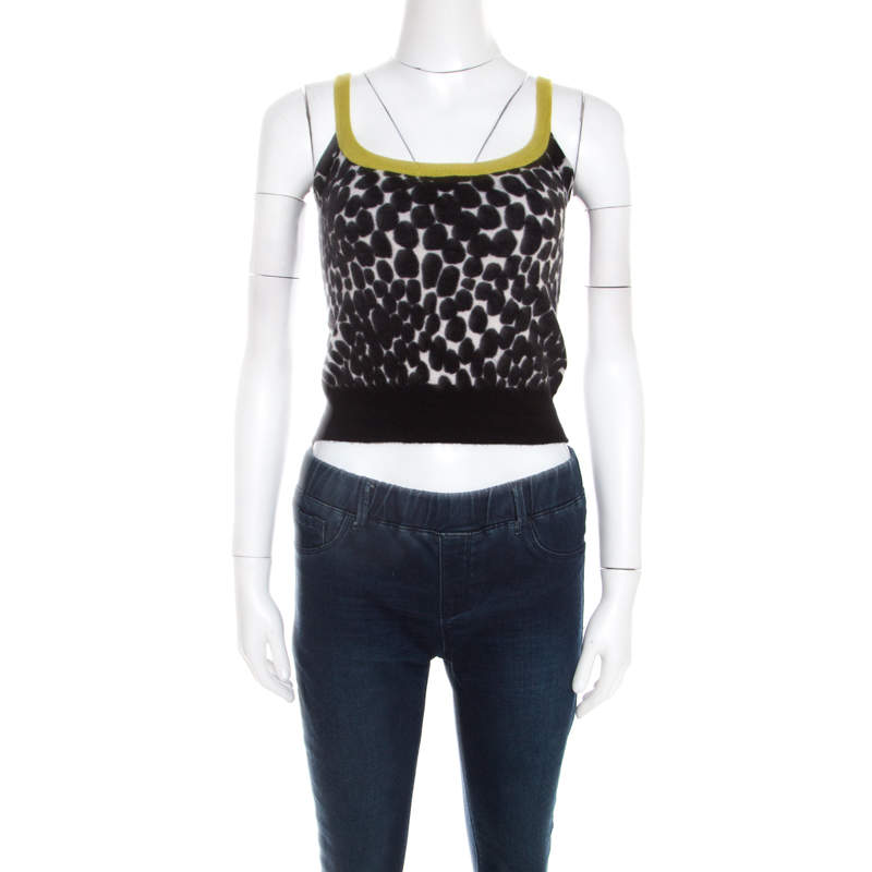Pre Owned Gucci Black and White Printed Cashmere Top XS
