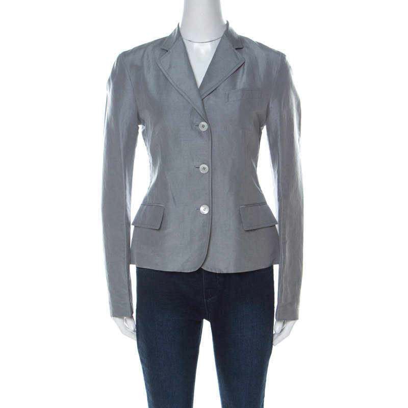 Pre Owned Gucci Grey Linen & Silk Blend Women's Blazer M