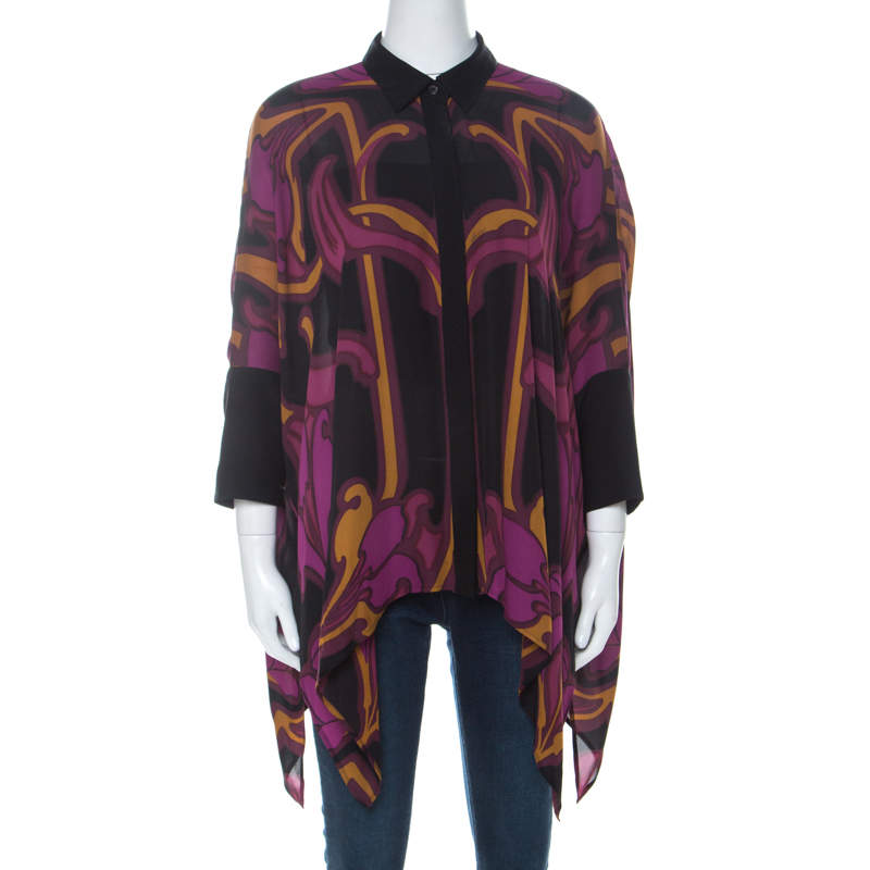 Pre Owned Gucci Purple Art Nouveau Print Silk Cape Shirt S