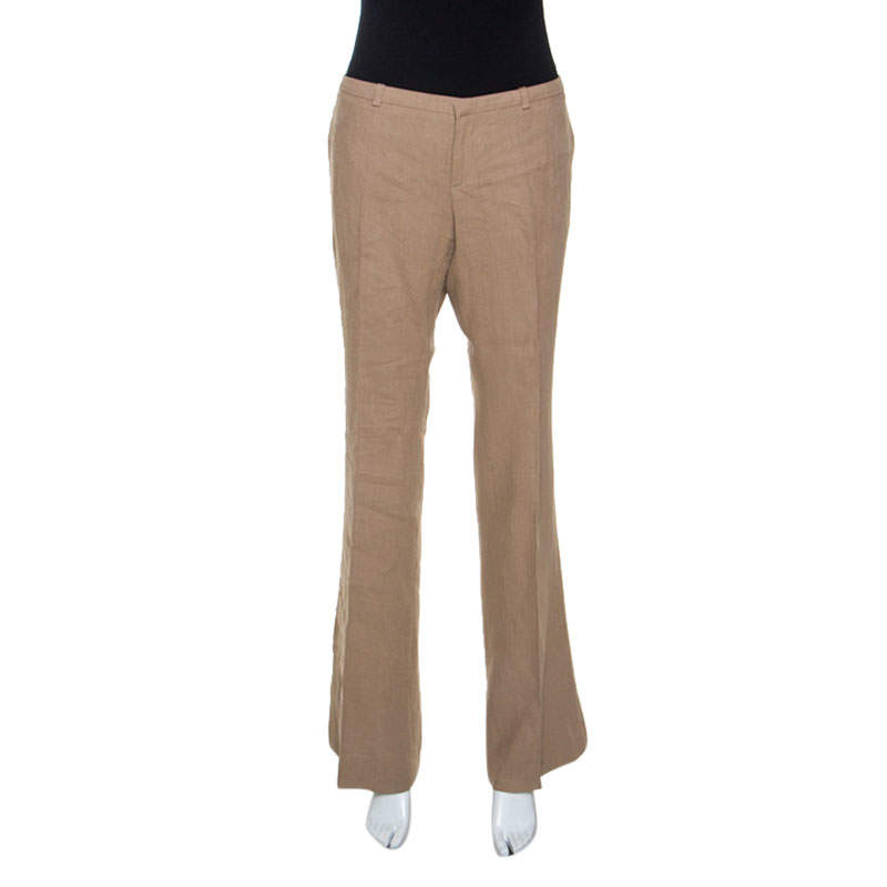 Gucci Beige Linen Flared Trousers M 