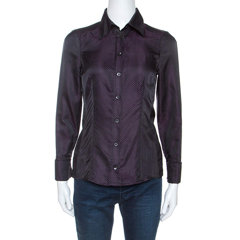 Gucci Black Silk Dotted Pattern Silk Jacquard Button Front Shirt S