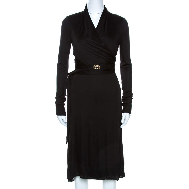 Gucci Black Knit Wrapped Tie Detail Midi Dress S Gucci TLC UAE