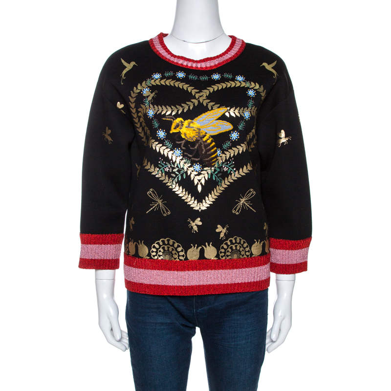 Pre Owned Gucci Black Laminated Heart Felt Jersey Sweatshirt XXS