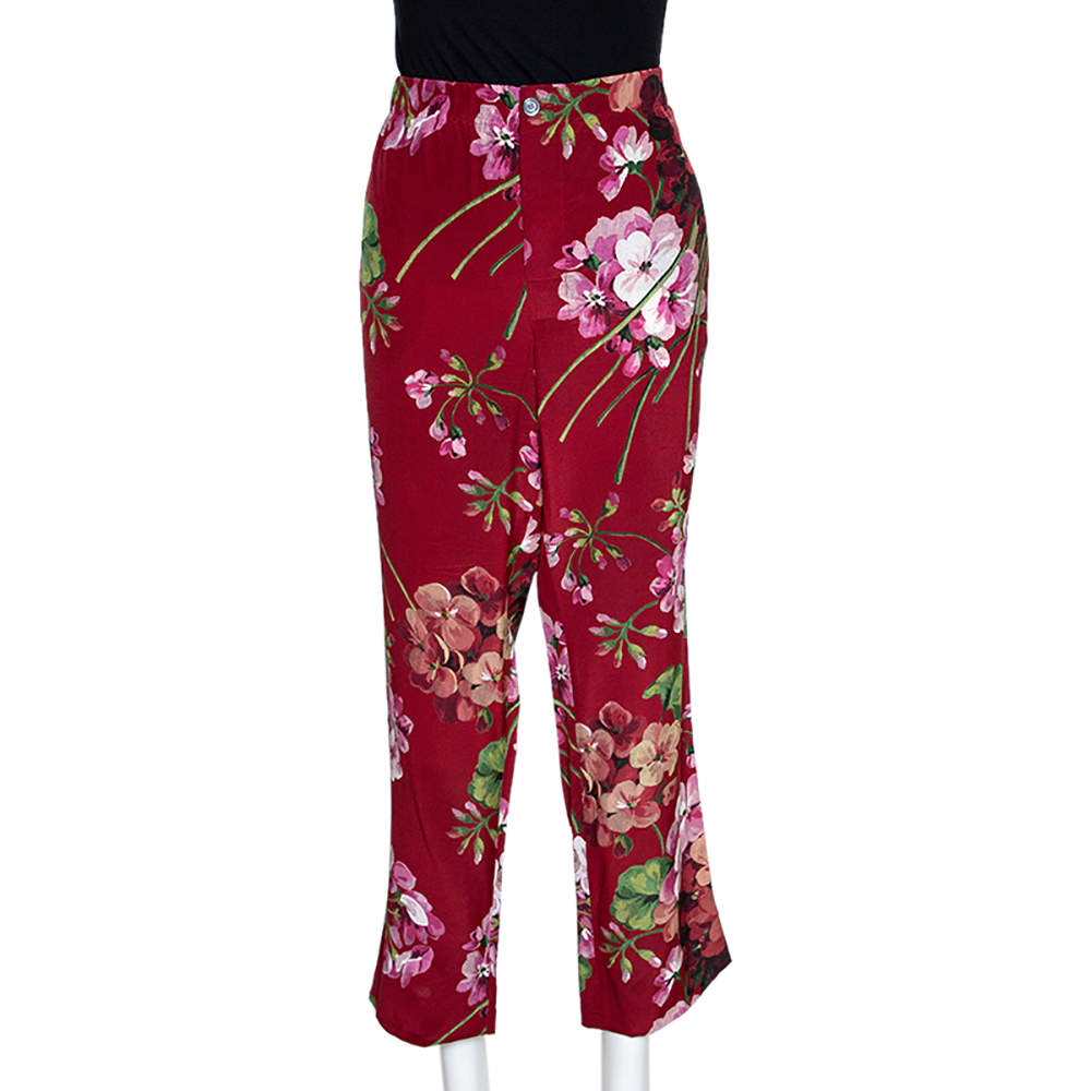 Gucci Red Floral Printed Silk Pajama Pants M
