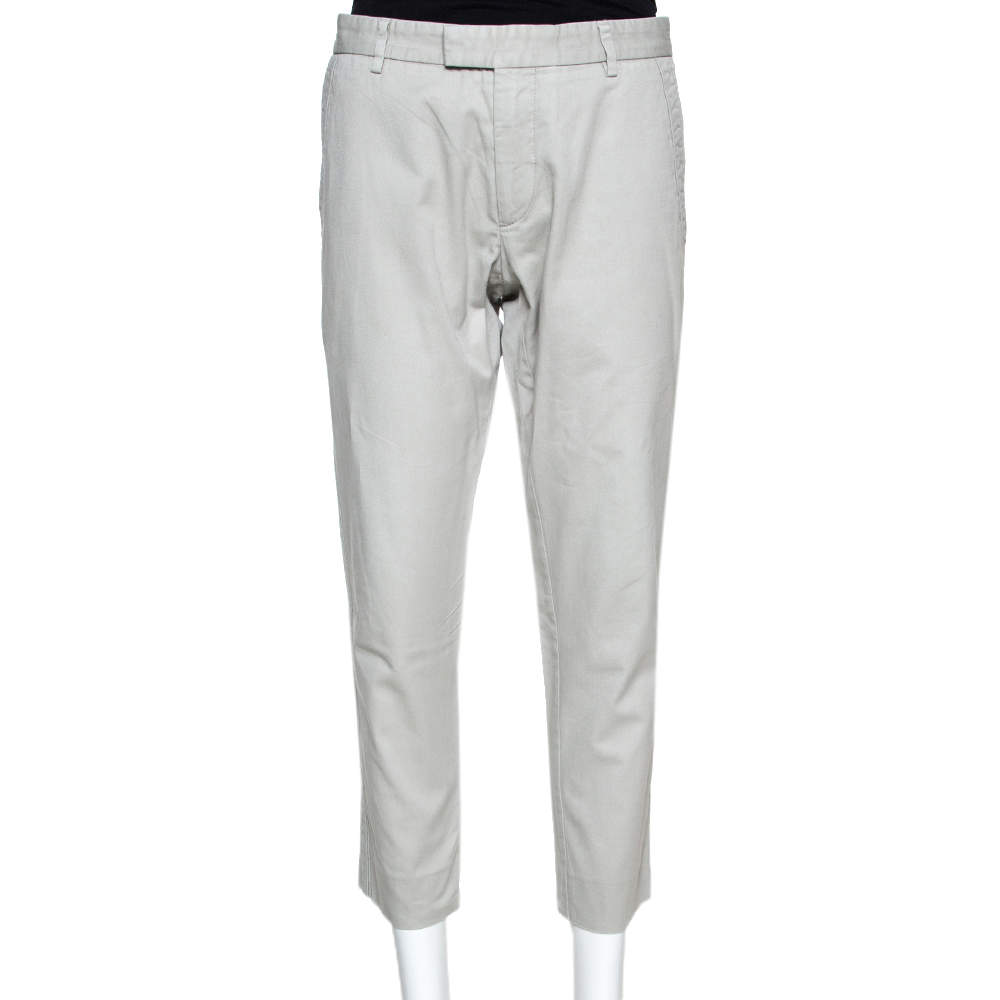 Pre Owned Gucci Beige Cotton Web Detail College Fit Trousers L