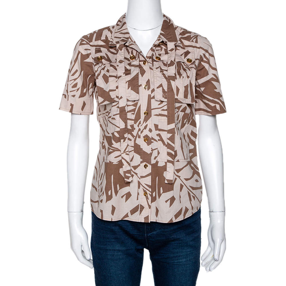 Gucci Brown Printed Cotton Short Sleeve Safari Shirt S