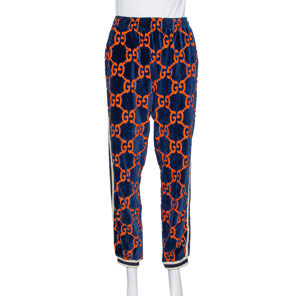 Gucci Blue & Orange Chenille GG Logo Track Pants M