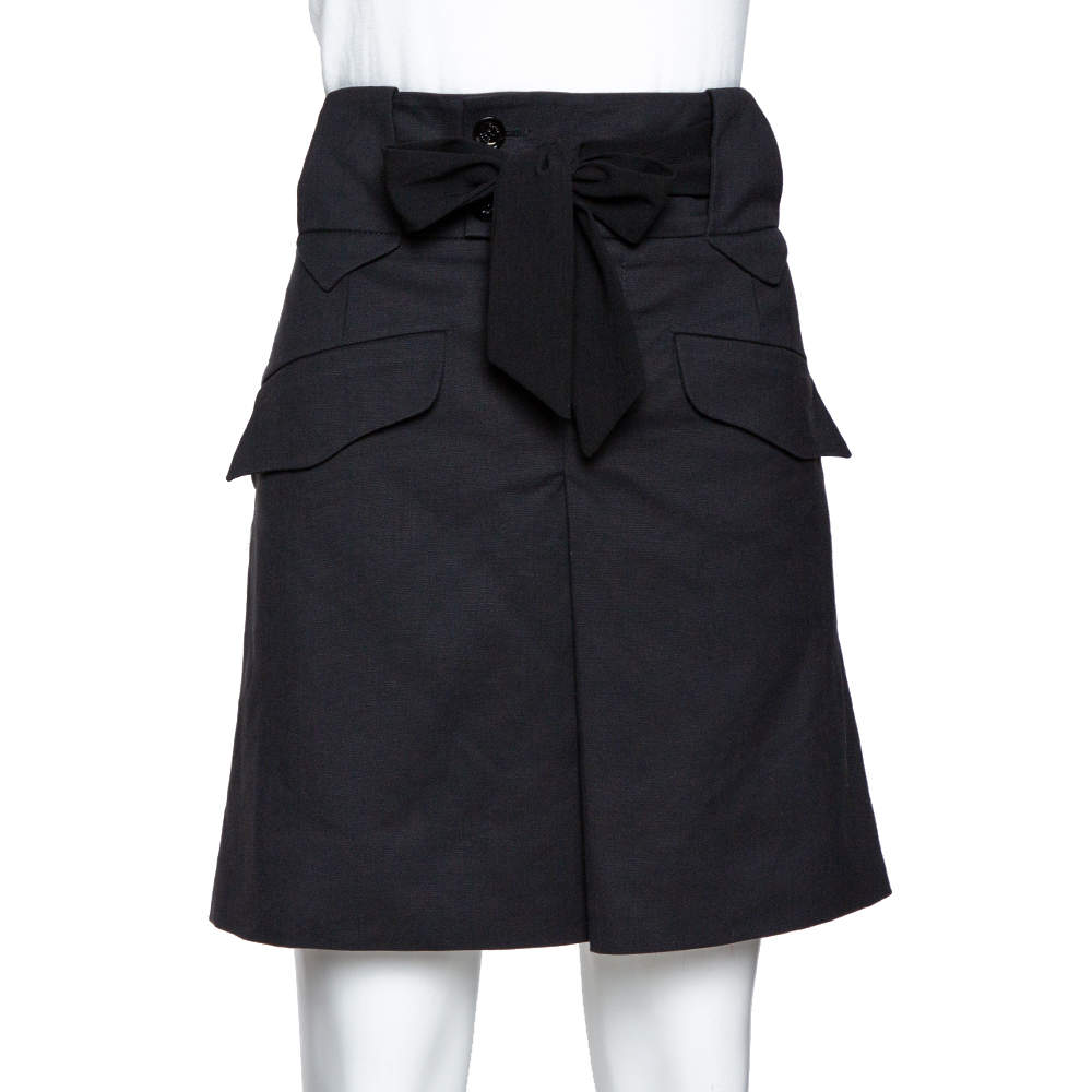 Pre Owned Gucci Black Mohair Wool Blend Tie Front A-Line Skirt M