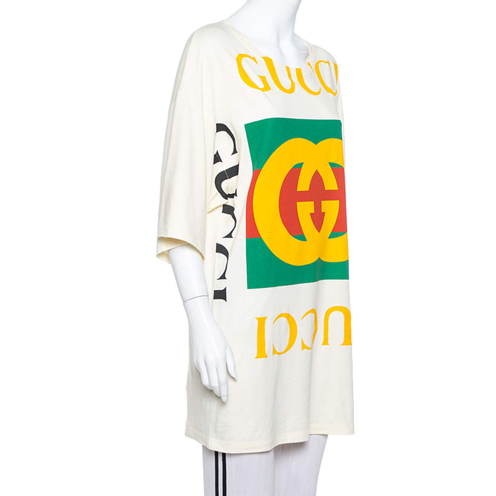 Gucci Cream Cotton Logo Printed Oversized T Shirt Dress XS Gucci | TLC