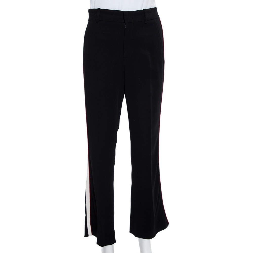Pre Owned Gucci Black Crepe Side Stripe Detail Bootcut Trousers S