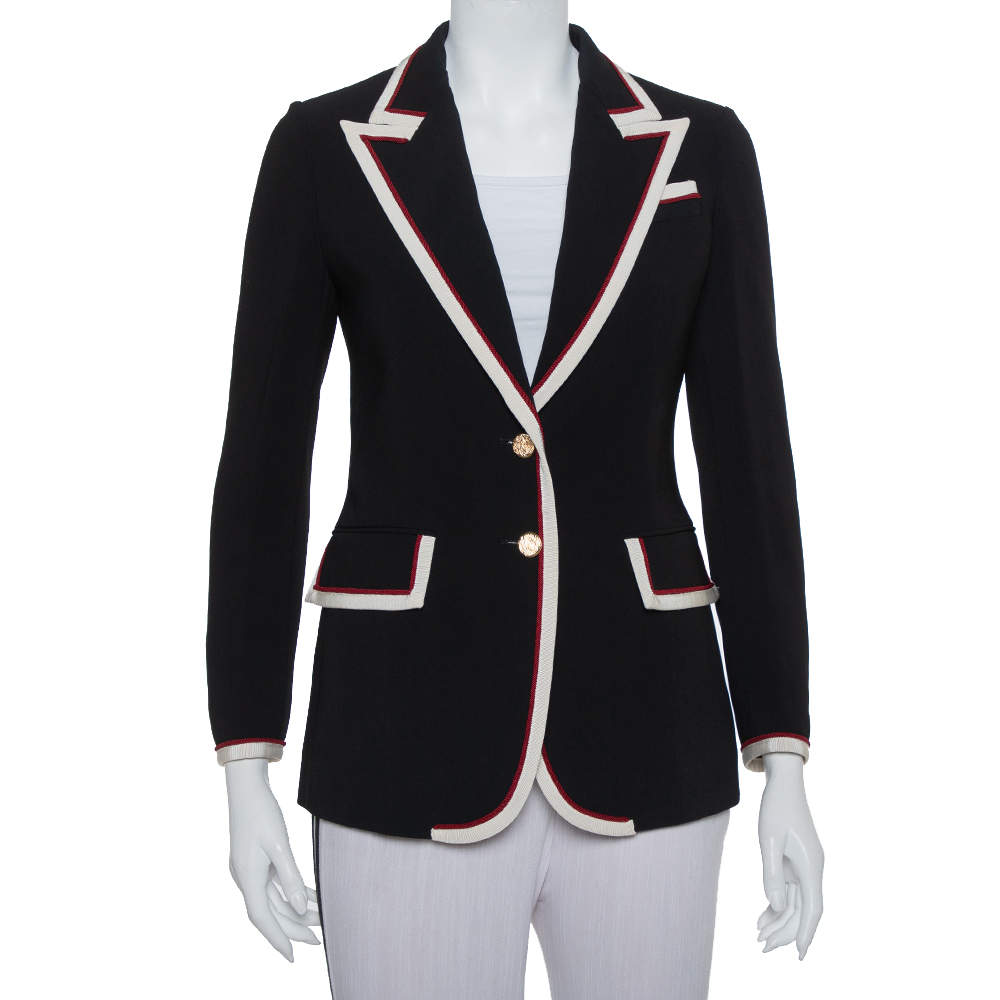 Pre Owned Gucci Black Crepe Trim Detail Blazer S