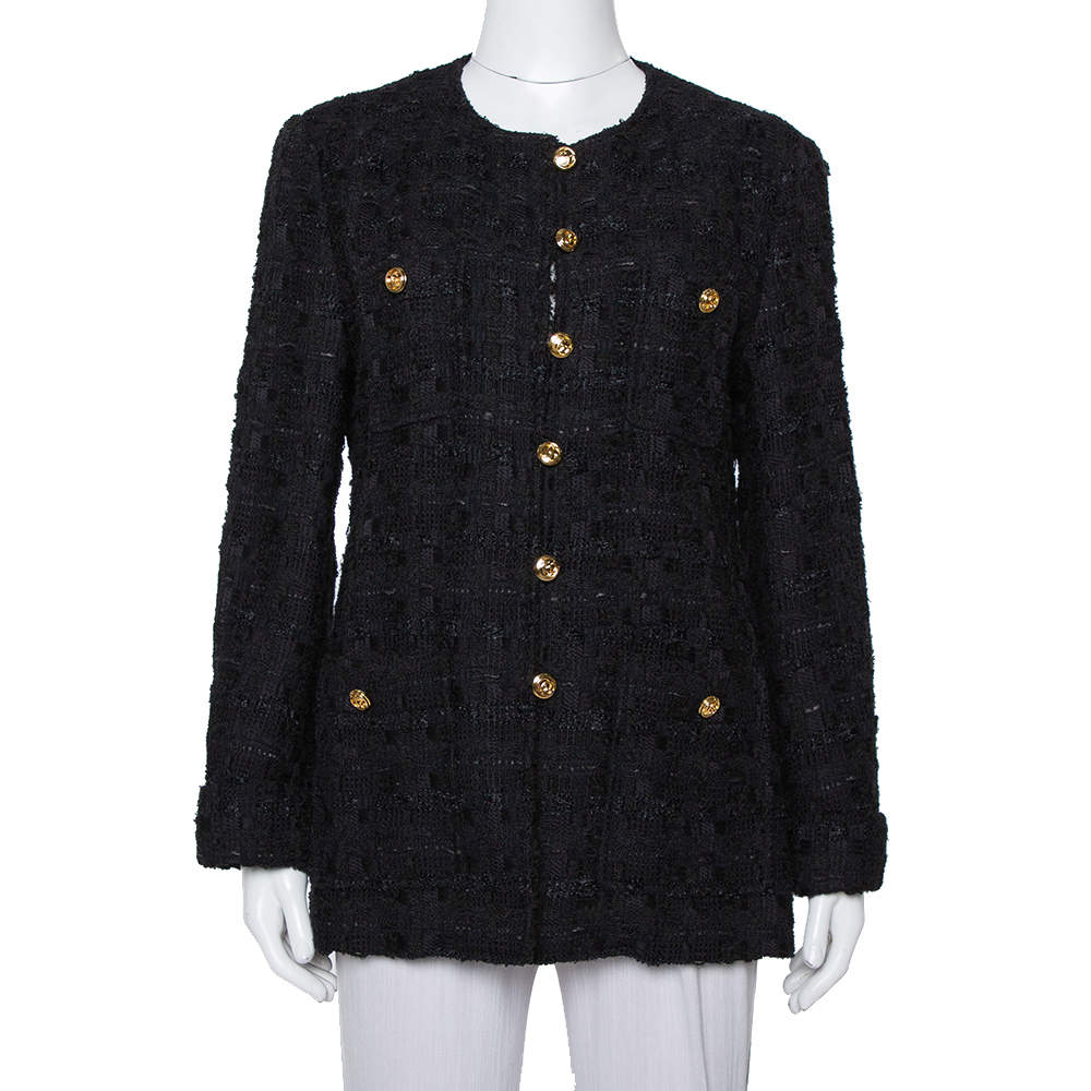 Pre Owned Gucci Black Tweed Button Front Jacket L