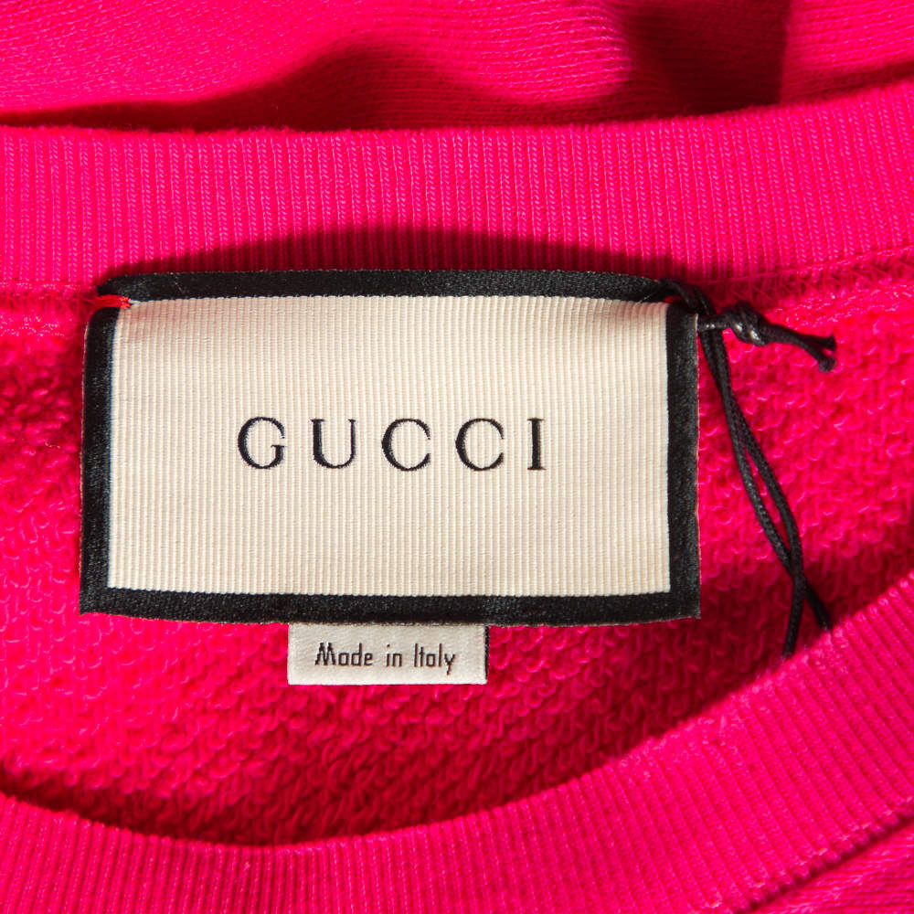 Gucci Pink Cotton Teddy Bear Applique Crewneck Sweatshirt S Gucci