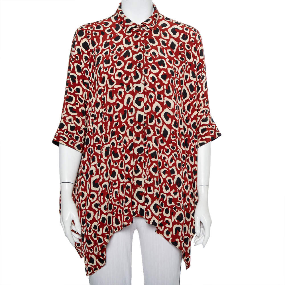 Pre Owned Gucci Brown Abstract Printed Silk Oversized Button Front Shirt M