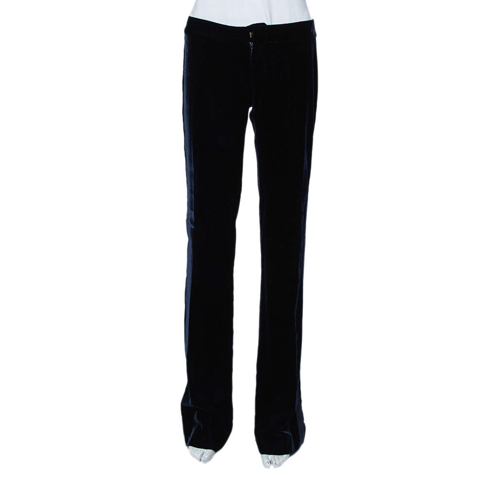 Pre Owned Gucci Navy Blue Velvet Side Strip Detail Straight Leg Trousers S