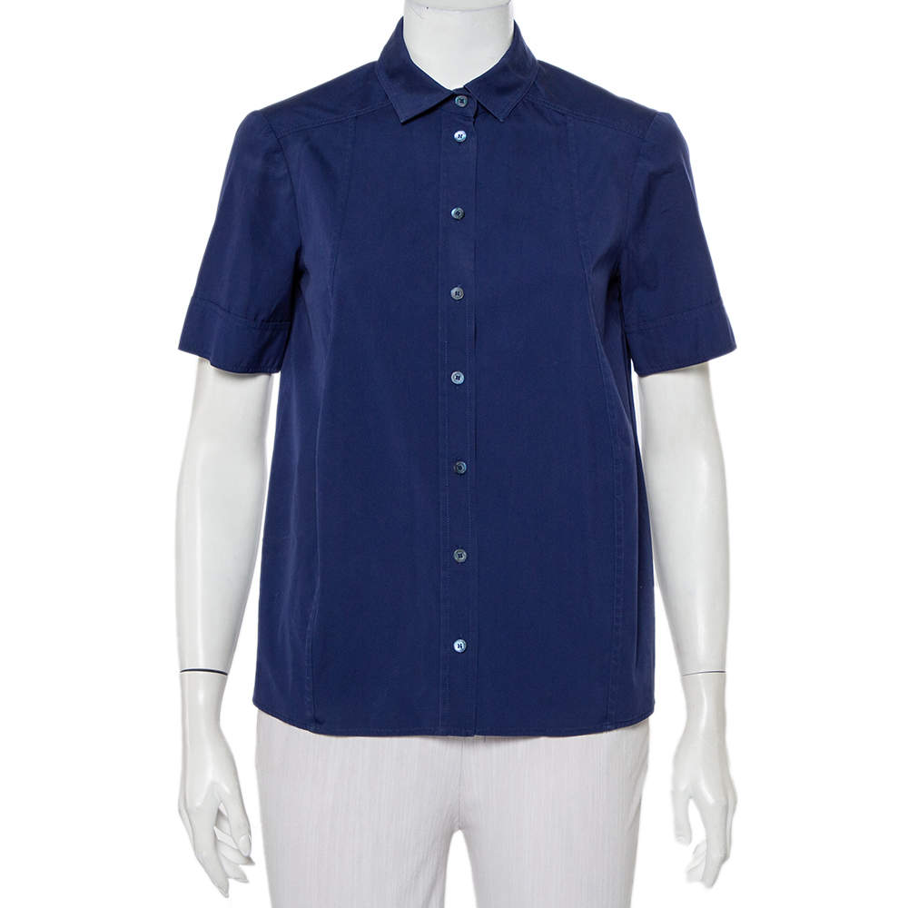 Pre Owned Gucci Navy Blue Cotton Paneled Button Front Shirt S