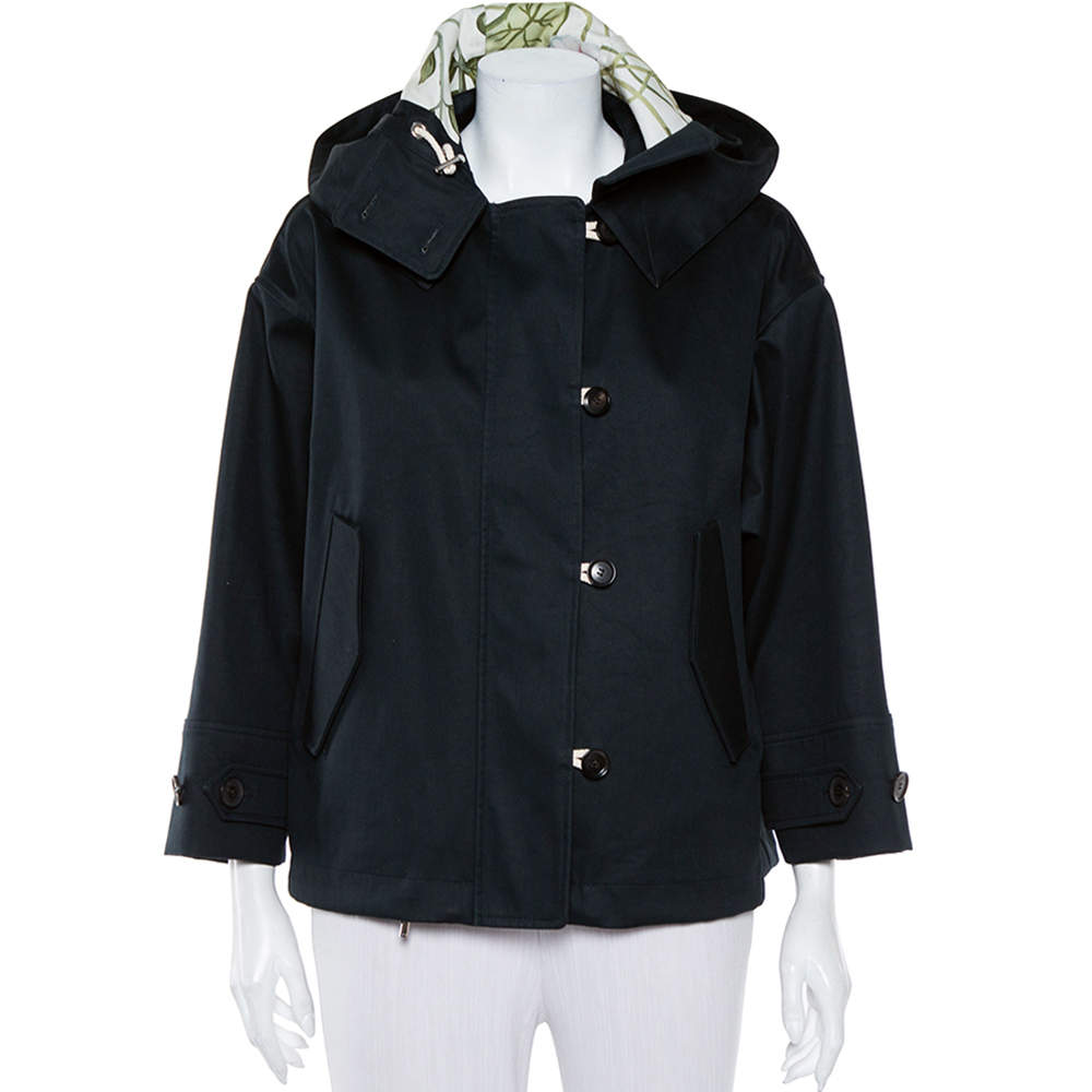 Pre Owned Gucci Black Cotton Canvas Zip Front Hooded Jacket S
