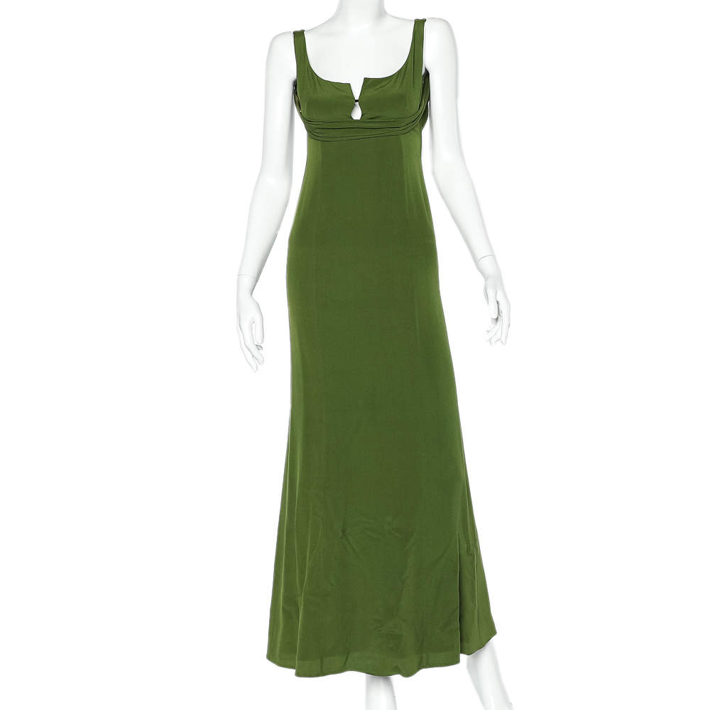 فستان ماكسي غوتشي كريب ديرابيه أخضر بلا أكمام مقاس متوسط - ميديوم
