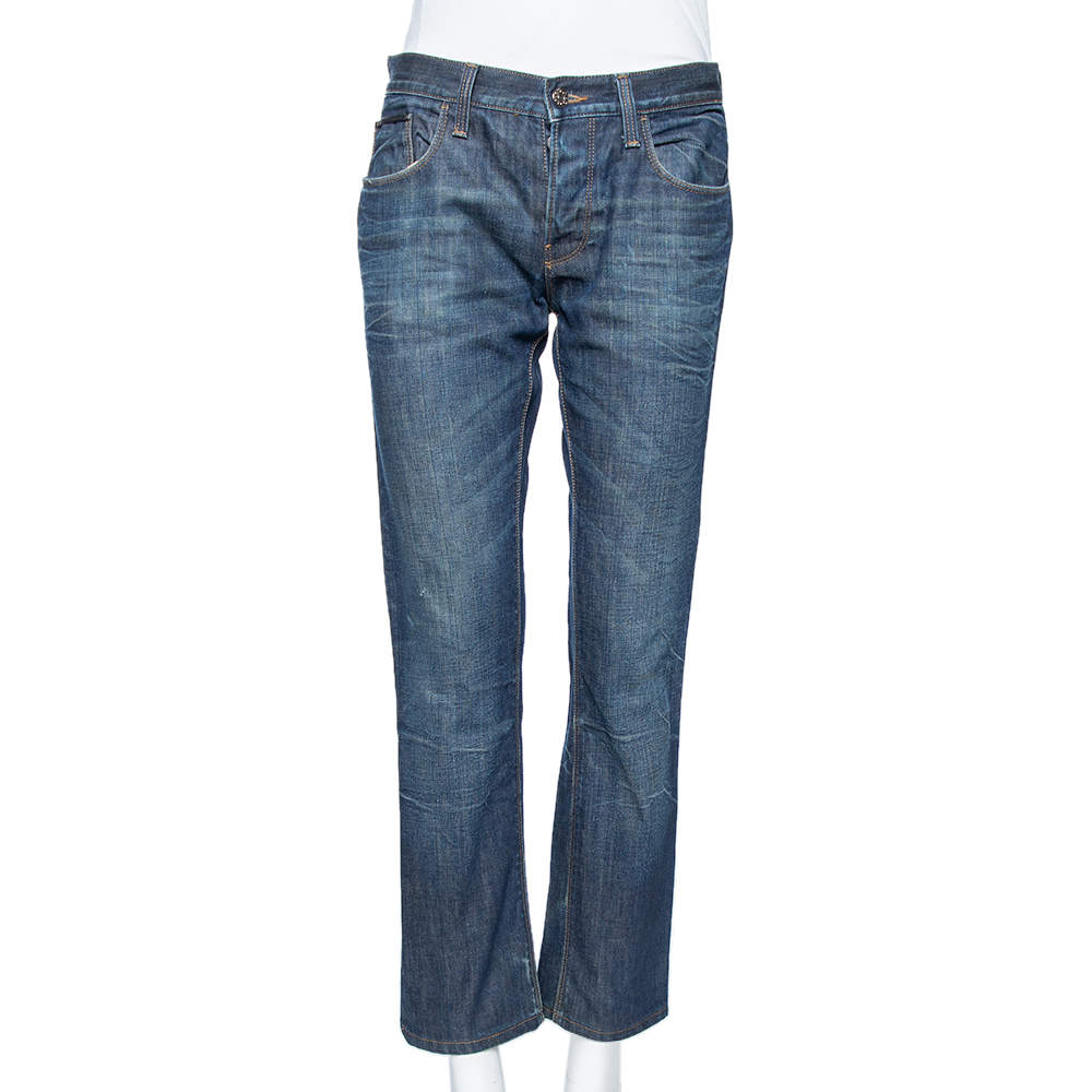 Pre Owned Gucci Blue Denim Zipped Pocket Detail Jeans L 